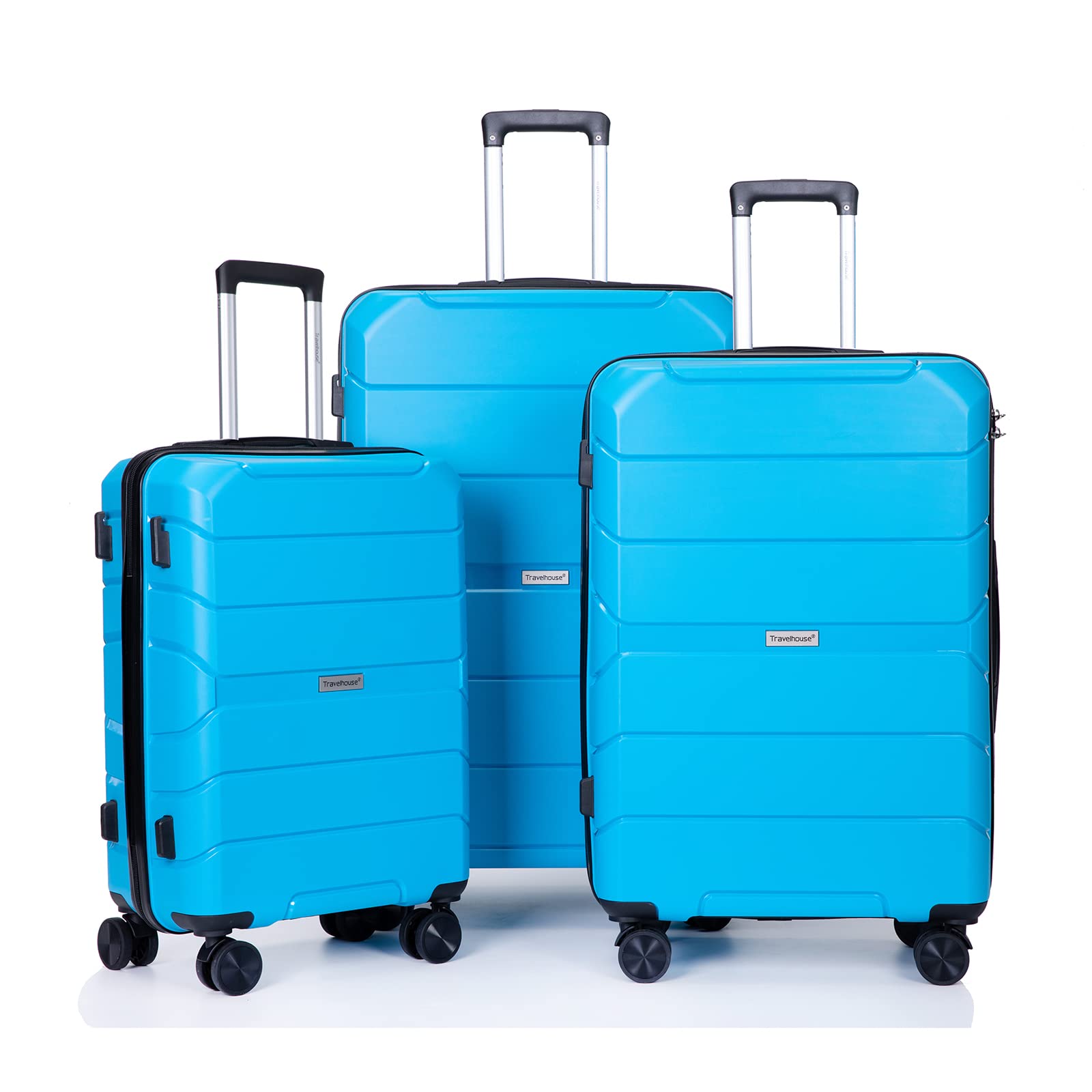 3-Piece Hardshell Lightweight Spinner Luggage Set with TSA Lock - 20in, 24in, 28in Carry-On & Checked Suitcases (Light Blue) - Perfect for Air Travel, Business Trips & Family Vacations