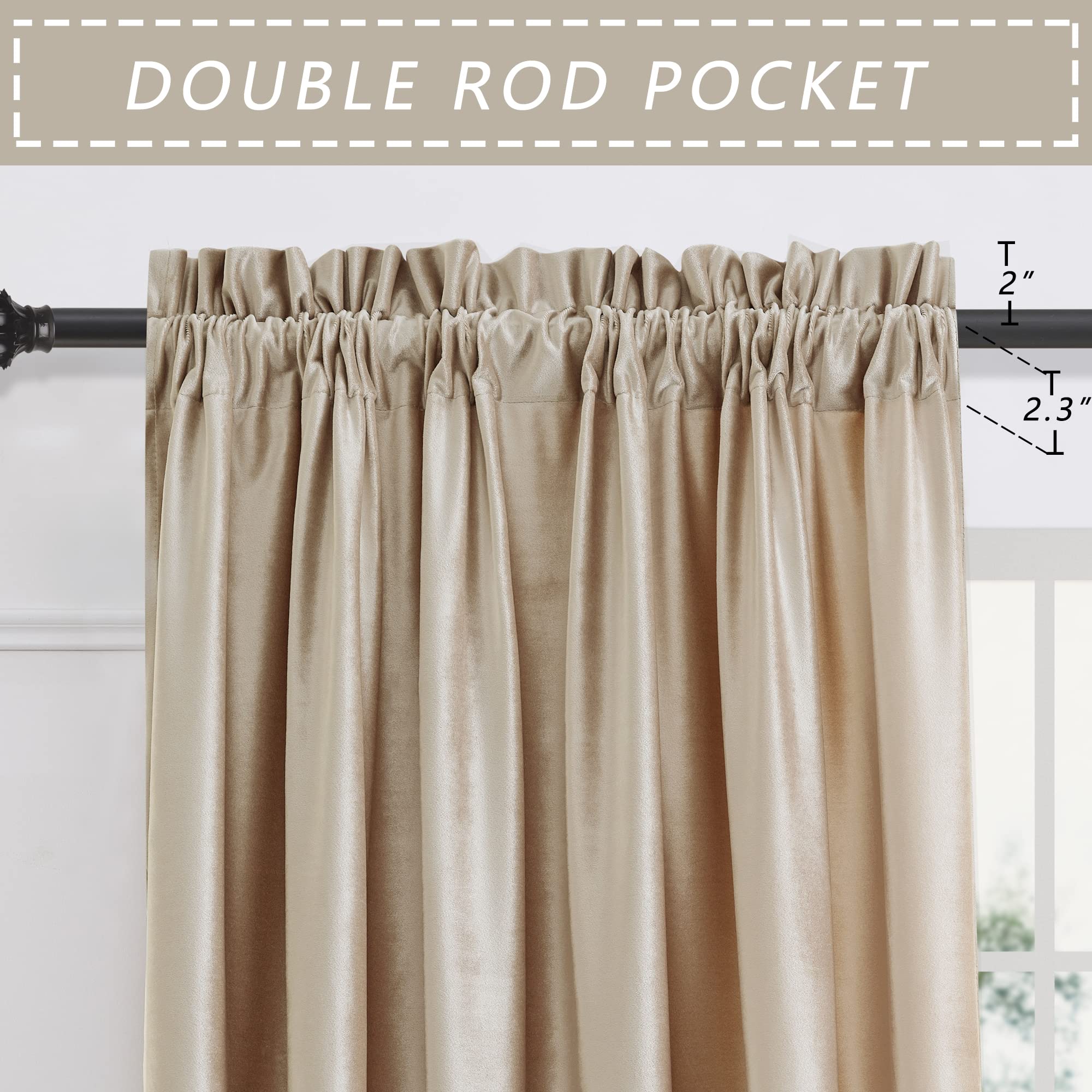Premium Blackout Curtains 108 Inch - Velvet Rod Pocket Window Drapes for Living Room & Bedroom (Set of 2 Panels) | Semi Room Darkening, Thermal Insulated, Noise Reducing | Elegant Champagne Home Decor for Better Sleep & Privacy