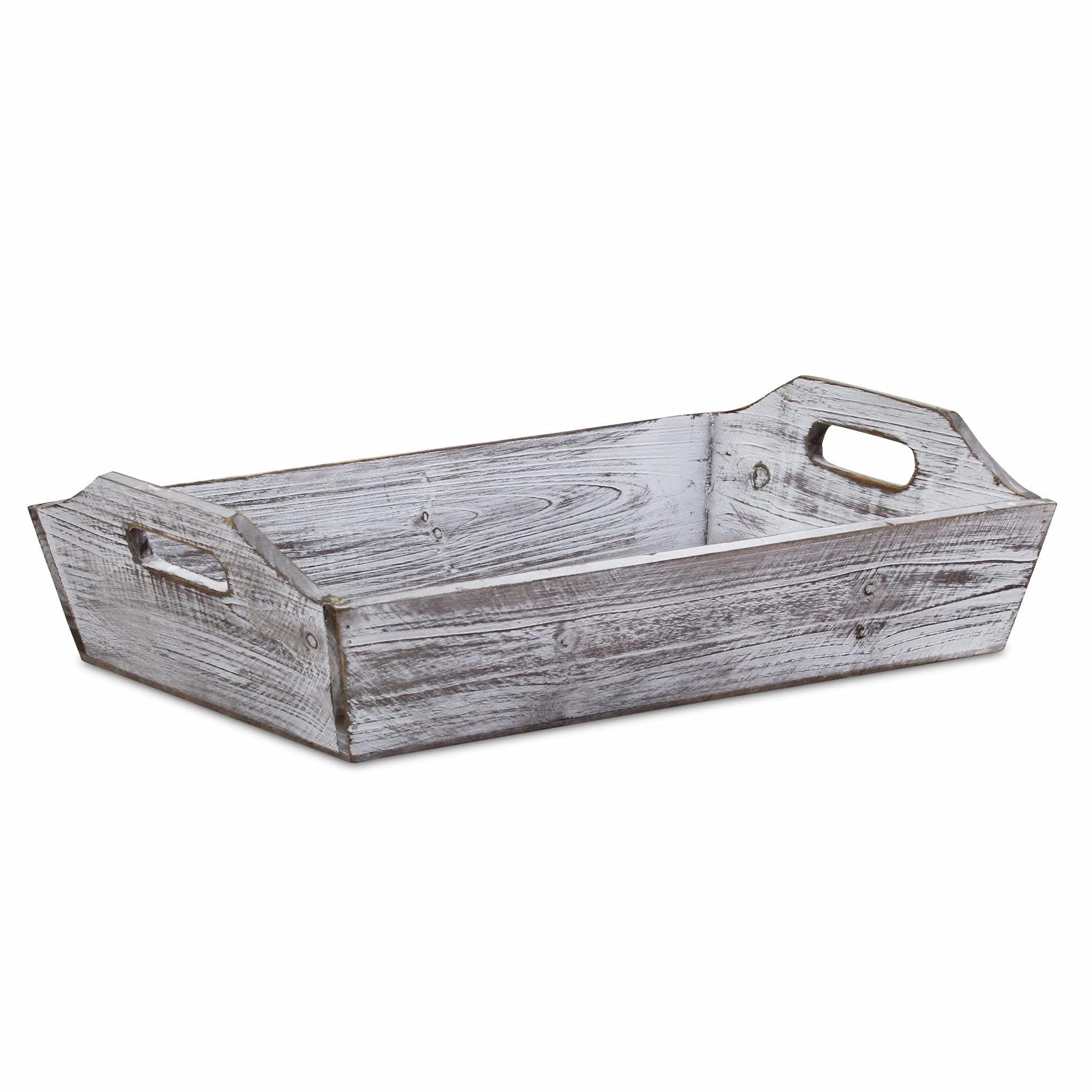 HomeRoots White Rustic Finish Wood Serving Tray with Handles - Perfect for Breakfast in Bed, Coffee Table Decor & Entertaining Guests