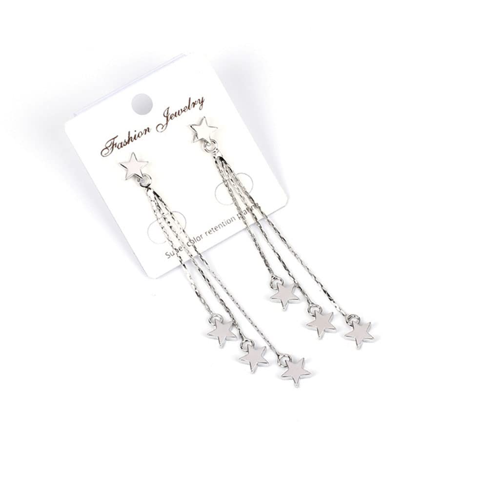 Meteor Star Pendant Earrings for Women - Gold & Silver Lucky Star Dangle Earrings with Long Tassel Drop - Perfect for Parties, Weddings & Everyday Elegance