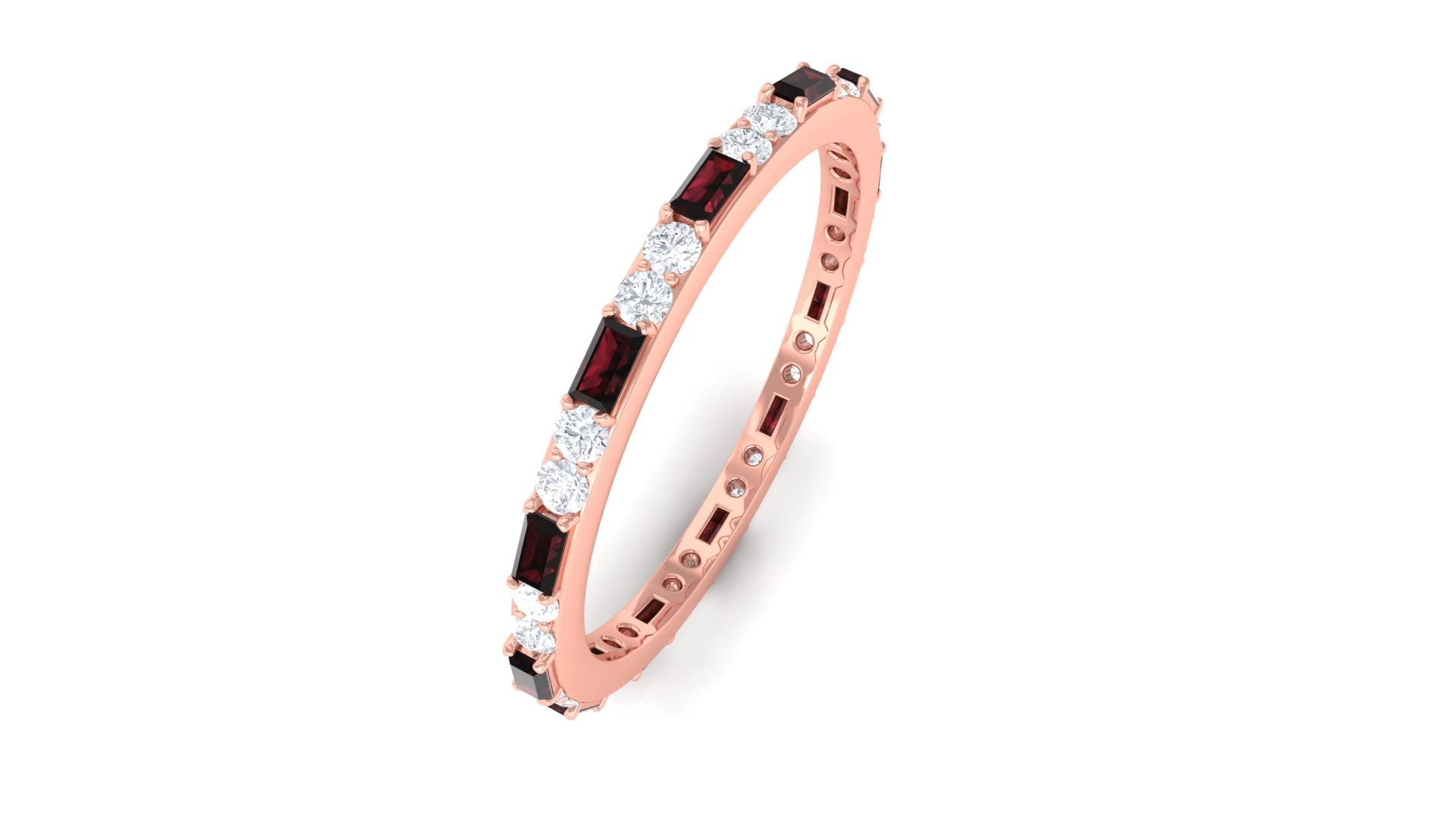 1 CT Garnet & Diamond East West Eternity Ring in 14K Solid Gold - Baguette Wedding Band for Anniversary, Engagement & Special Occasions