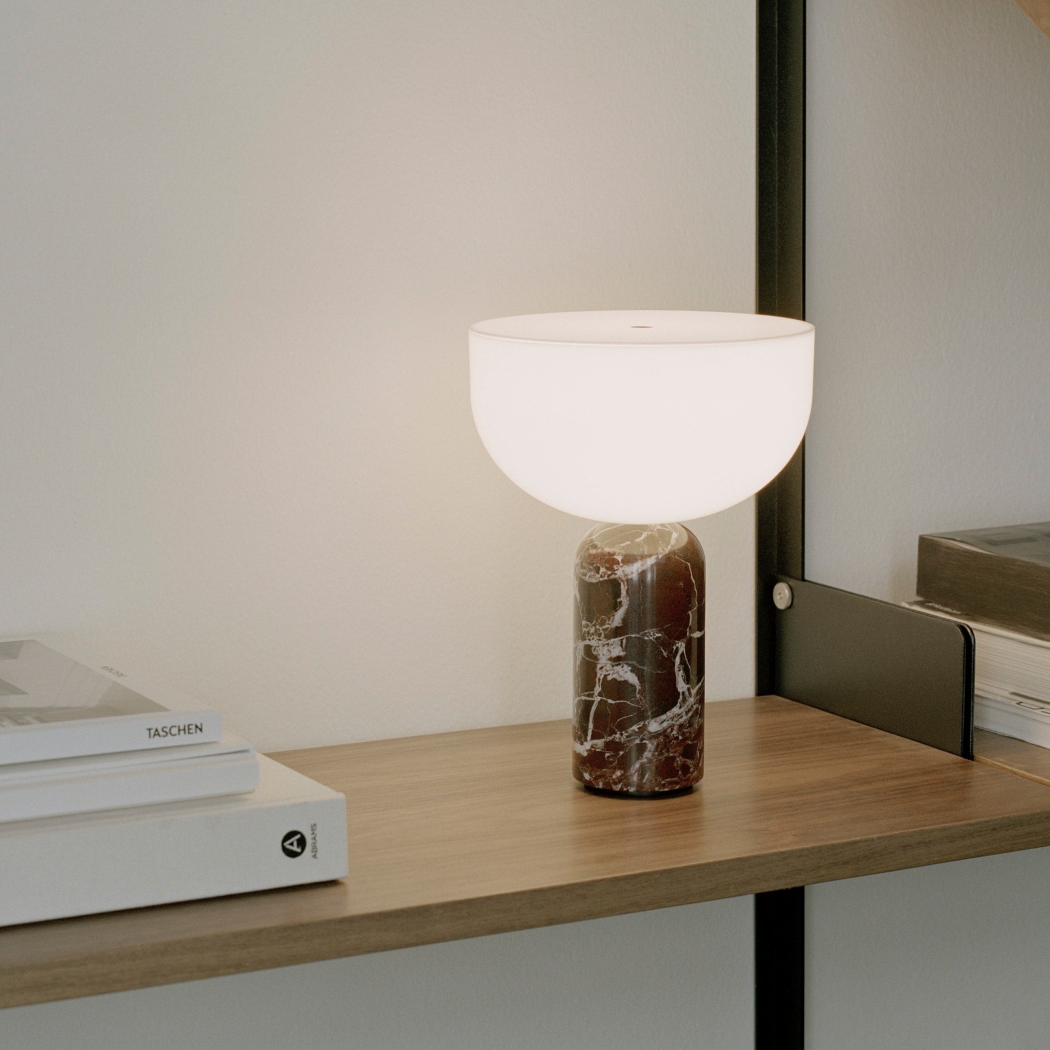 NEW WORKS Kizu Portable Table Lamp - Rosso Levanto Marble Finish, USB Rechargeable LED Light for Bedroom, Office & Travel | Modern Scandinavian Design, Dimmable Night Light for Home Decor