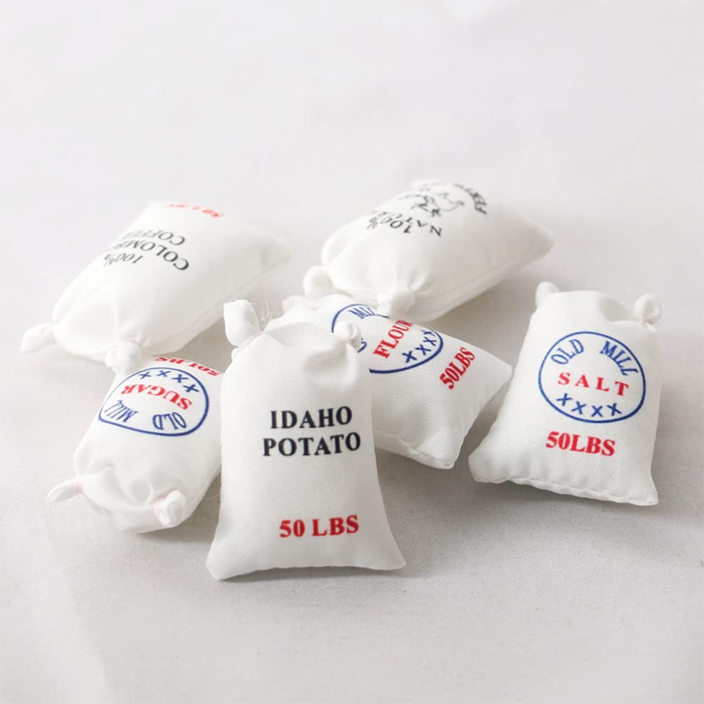 LUOZZY 12Pcs Miniature Flour Bags - 1:12 Scale Dollhouse Kitchen Accessories, Sugar & Salt Bags for Baking & Cooking Scenes - Perfect for Dollhouse, Diorama & Model Train Displays