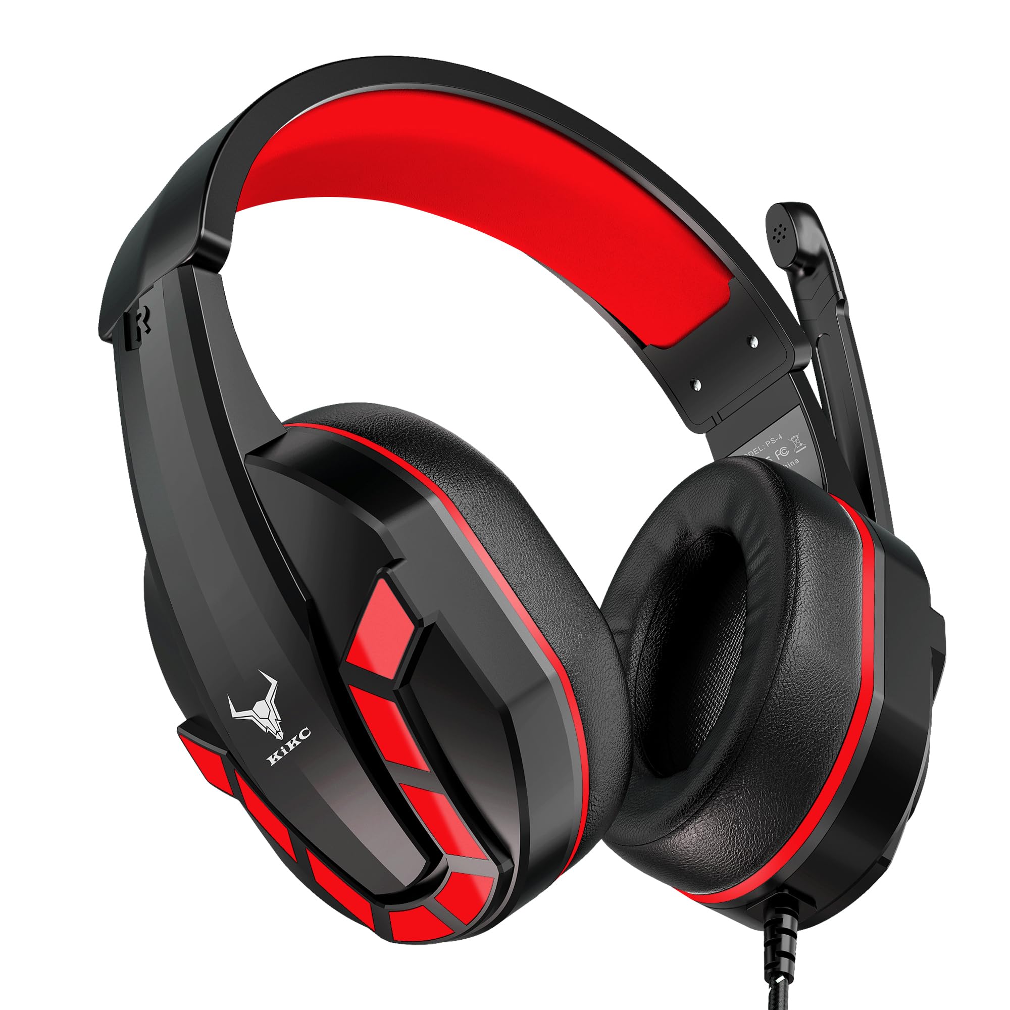 Kikc PS4 Gaming Headset with Microphone - Compatible with Xbox One, PS5, PC, Mobile & Laptop - Adjustable Volume Control & Soft Ear Cushions for Kids (Red) - Perfect for Online Gaming, Streaming & Remote Learning