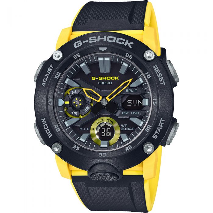 G Shock GA 2000 1A9DR Digital Sport Watch for Men - Shock Resistant, Waterproof, LED Backlight - Perfect for Outdoor Activities, Running, Hiking & Military Use