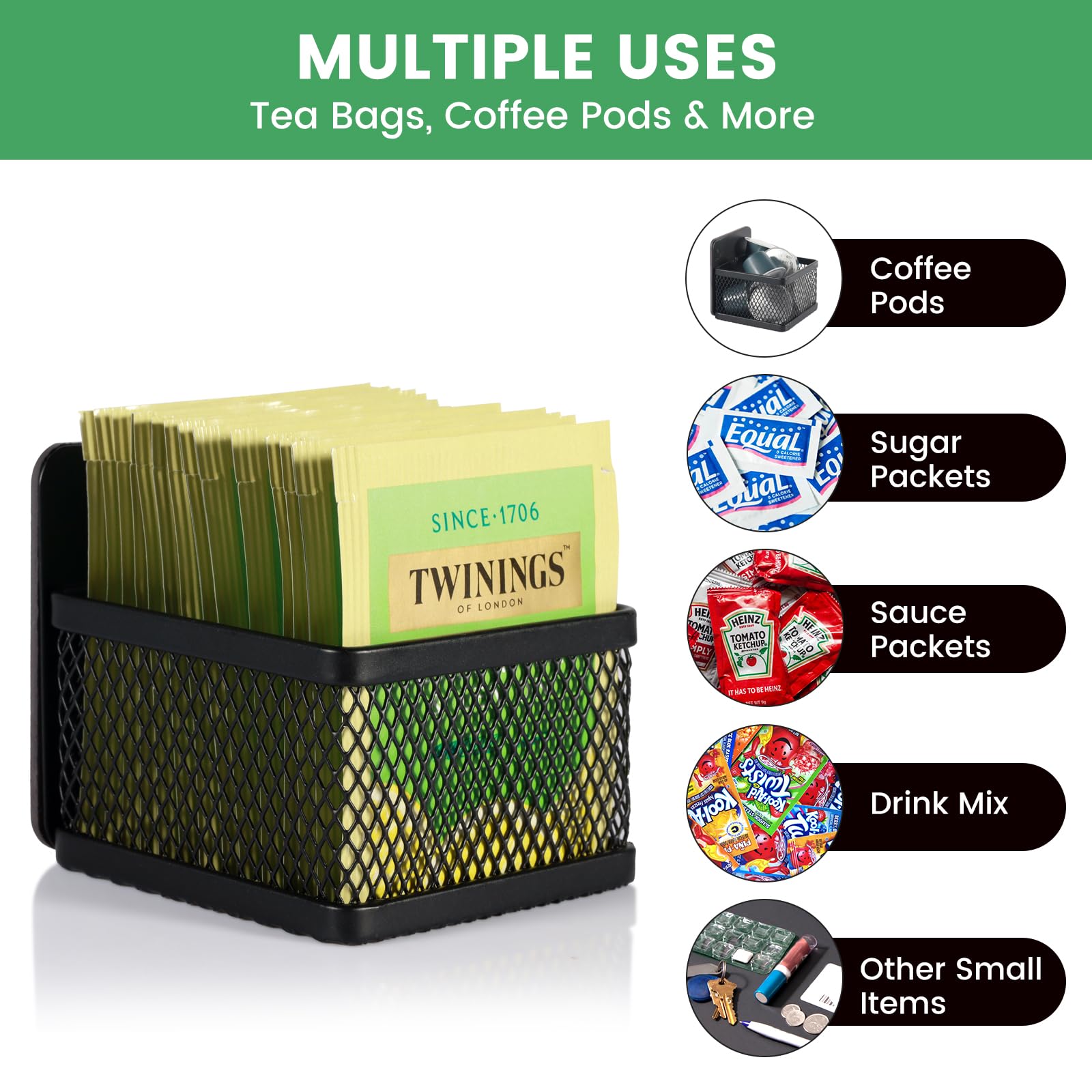 6-Piece Magnetic Tea Bag Organizer - Metal Tea Storage for Refrigerator, Kitchen Shelf & Countertop | Space-Saving & Stylish | Perfect for Tea Lovers, Small Kitchens & Organized Pantries