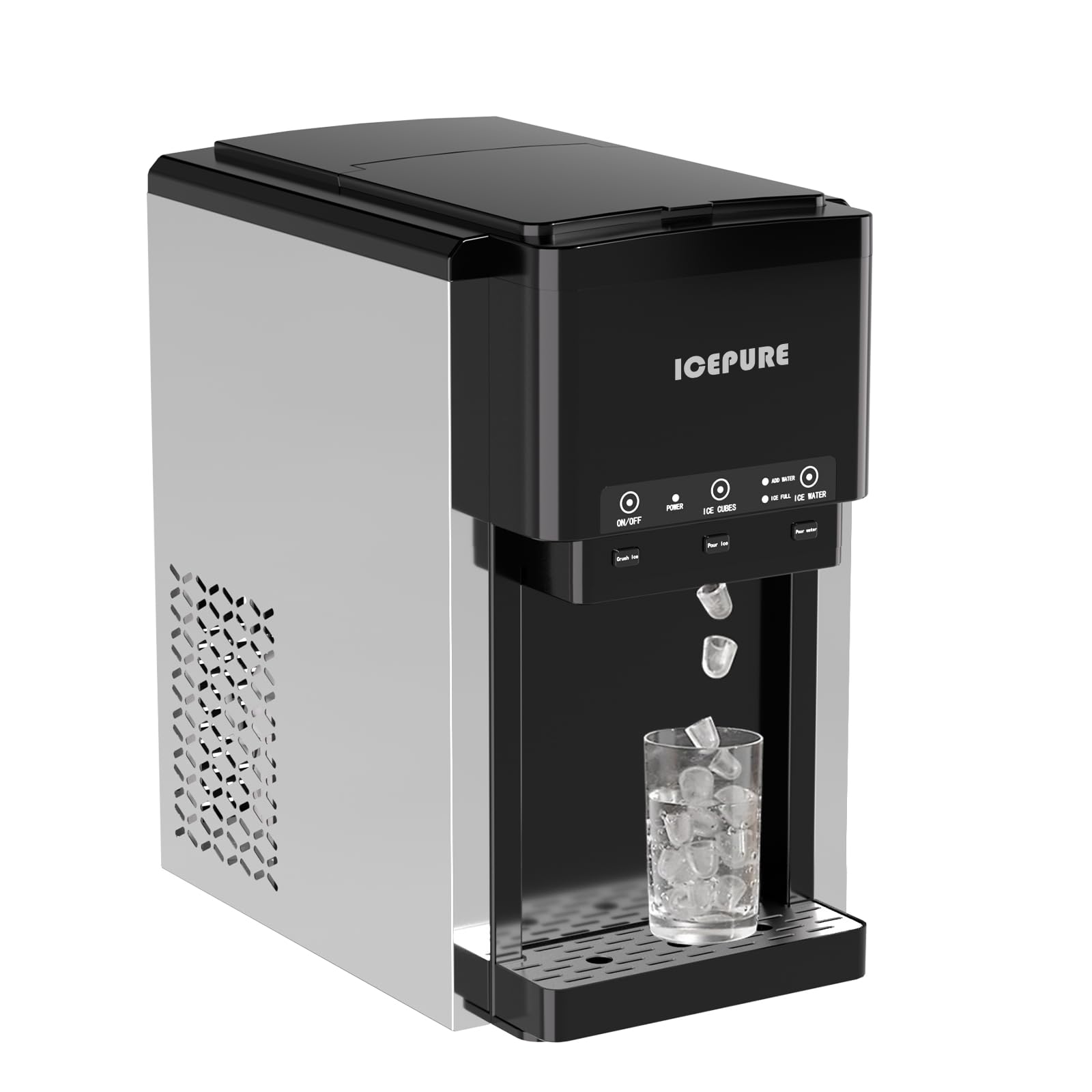 ICEPURE 3-in-1 Countertop Water Cooler with Ice Maker | Bullet & Crushed Ice Machine | Cold & Room Temperature Water Dispenser | 42 lbs/Day Capacity | Manual/Auto Water Refill | Perfect for Home, Office, Kitchen, or Outdoor Use