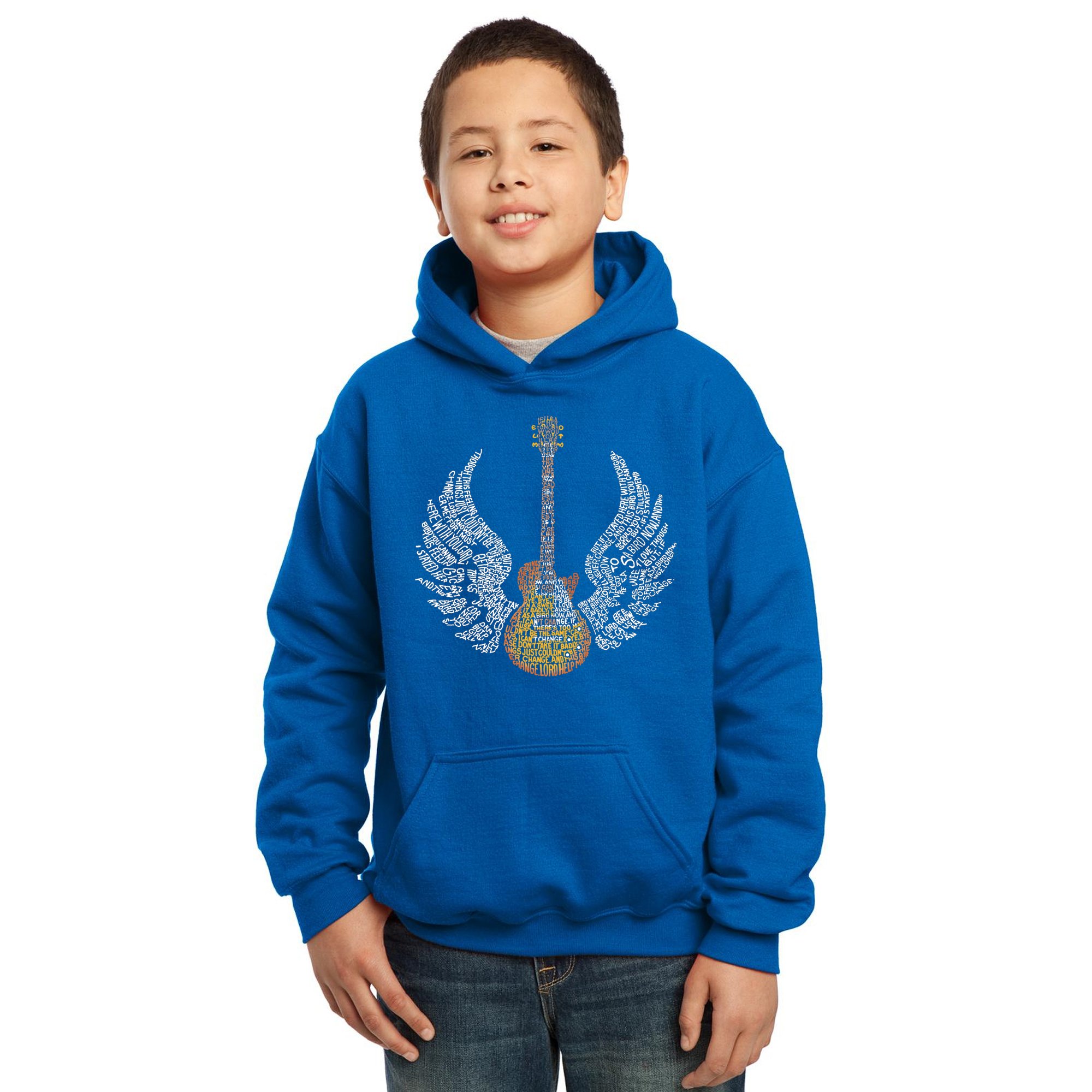 LA POP ART Boys' Word Art Hooded Sweatshirt - Freebird Lyrics Graphic Pullover | Trendy Music-Inspired Hoodie for Teens & Kids | Casual Wear, Concerts & Street Style