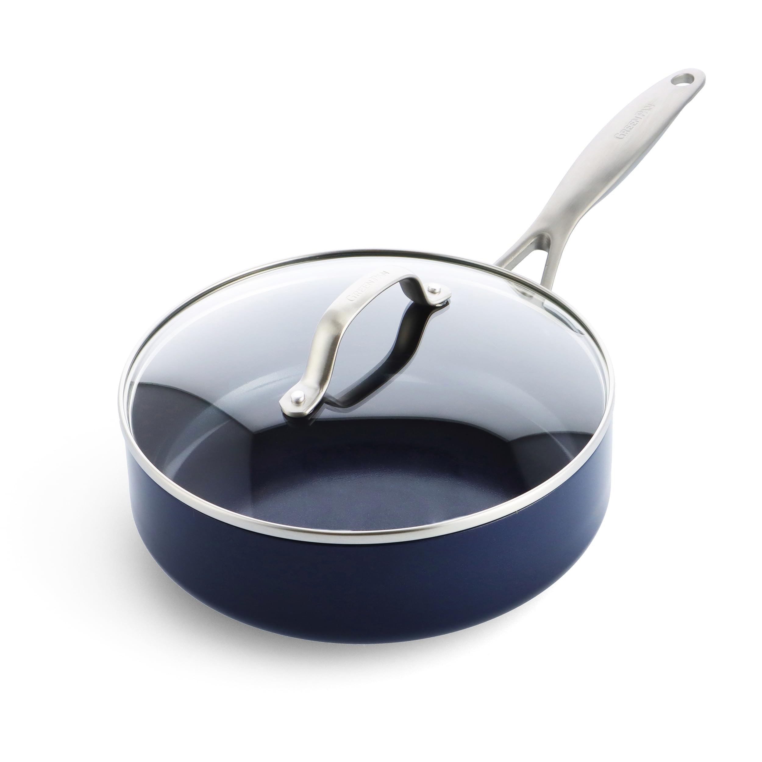 GreenPan Valencia Pro Hard Anodized Healthy Ceramic Nonstick 3.25QT Saute Pan with Lid - PFAS-Free, Induction, Dishwasher & Oven Safe (Blue) - Perfect for Healthy Cooking, Frying & Sauteing in Modern Kitchens