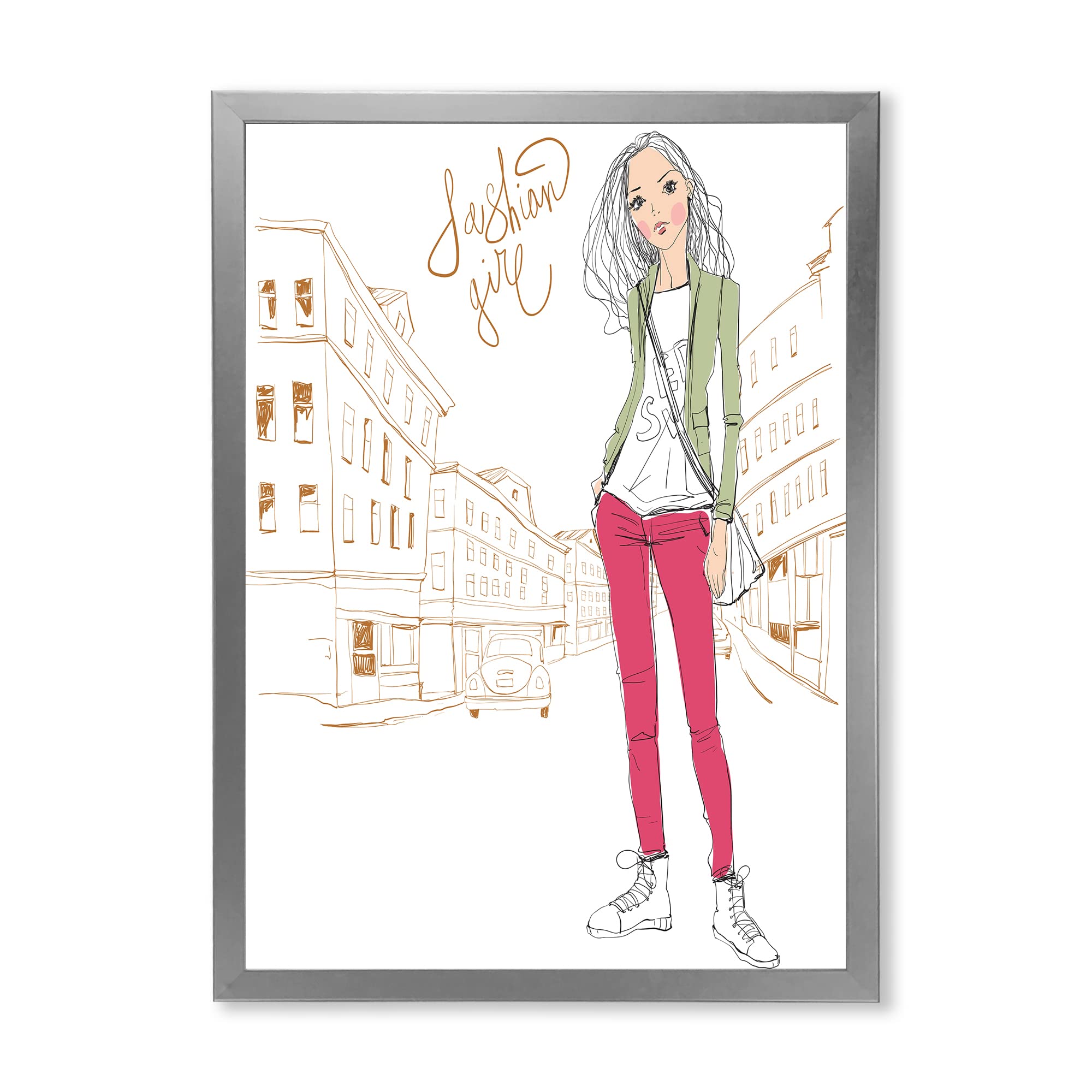 DesignQ Trendy Fashion Girl II Children's Art Framed Wall Decor - Perfect for Kids' Room, Nursery & Playroom Decorations