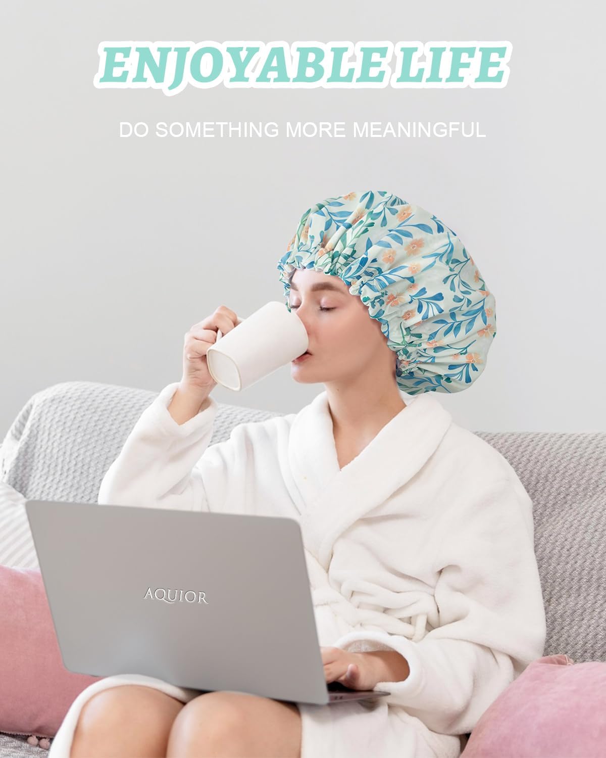 Waterproof Shower Caps for Women - Double Layer Reusable Bath Cap with EVA Lining for All Hair Lengths | Soft & Large Shower Cap for Swimming, Spa, Hair Care & Travel