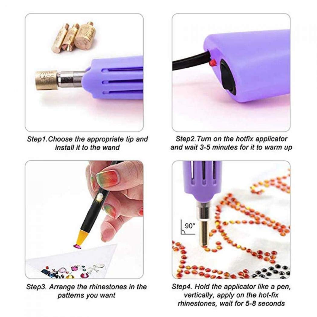 Professional 7-in-1 Hotfix Rhinestone Applicator Kit with 7 Size Tips & Stand - DIY Iron-on Crystal Gem Tool for Clothing, Shoes, Bags & Crafts (Purple)