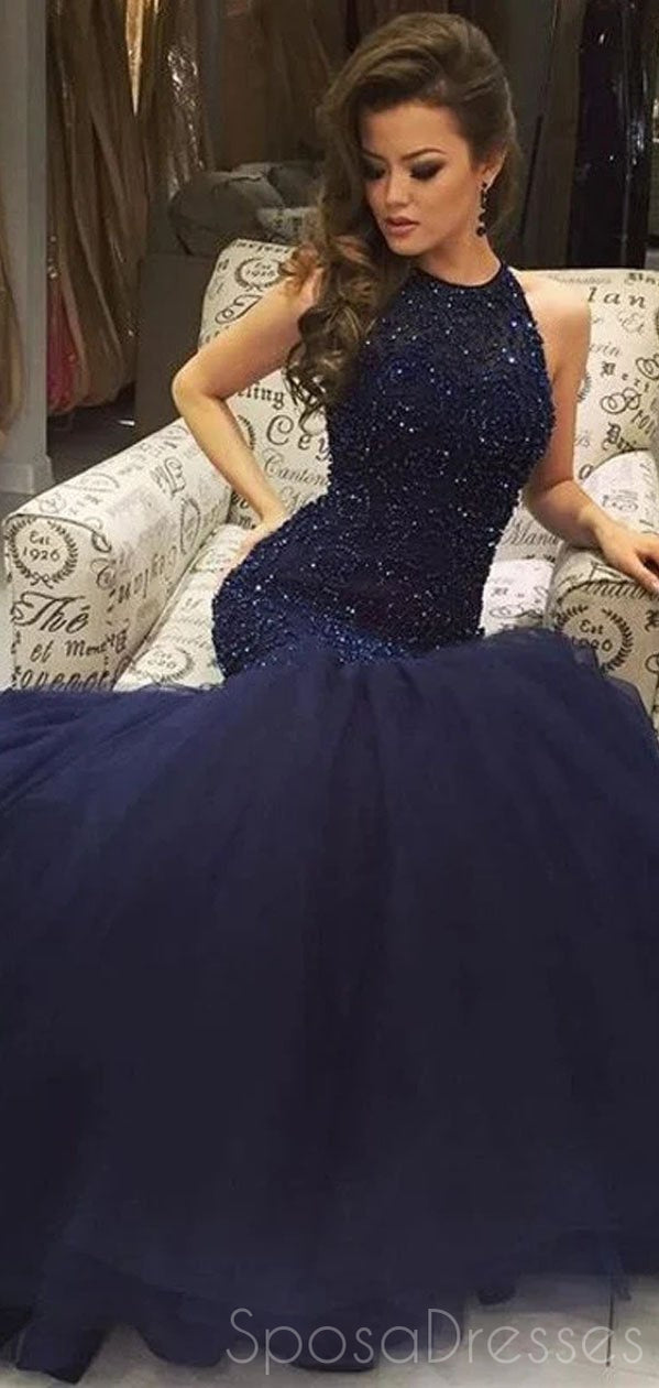 Elegant Navy Blue Beaded Mermaid Long Prom Dress for Sweet 16 & Formal Events - Perfect for Homecoming, Prom Night, and Special Occasions