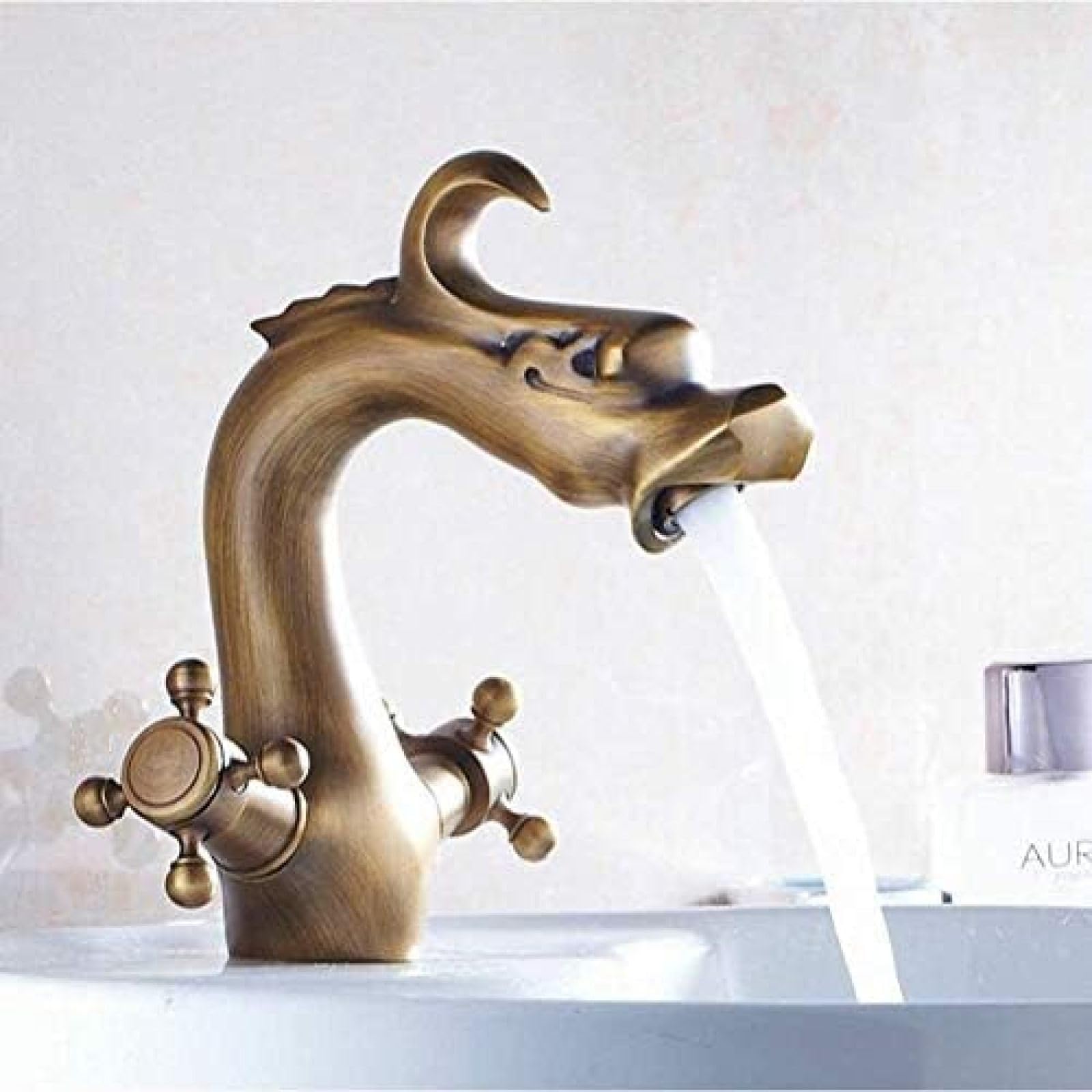 CRJUS Antique Brass Kitchen Faucet - Dual Handle Mixer Tap with Fashion Design for Sink & Basin | Perfect for Modern & Vintage Bathroom & Kitchen Decor