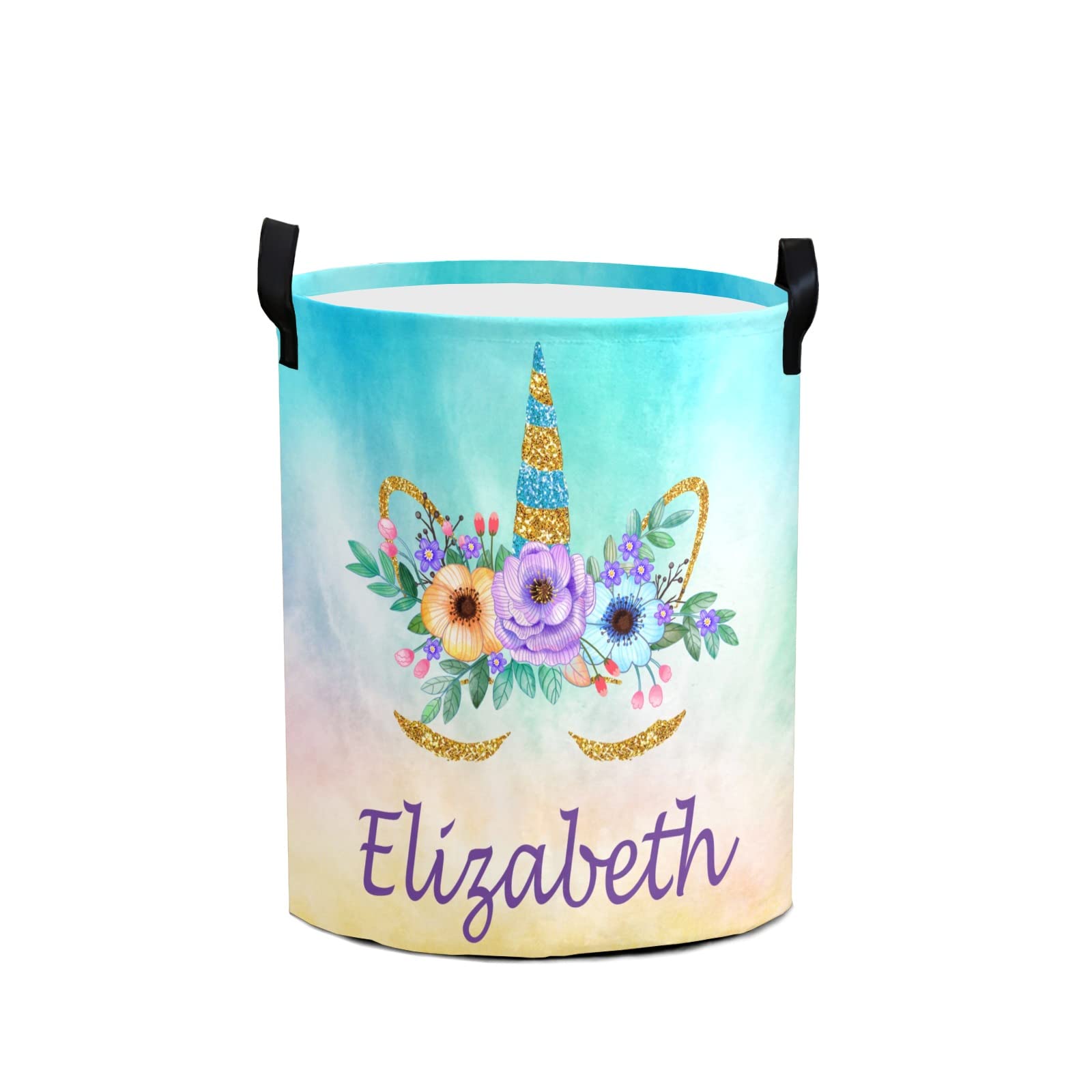 Personalized Collapsible Laundry Hamper Basket with Handle - Rainbow Unicorn Design for Clothes Storage | Perfect for Bathroom, Bedroom & Living Room Organization