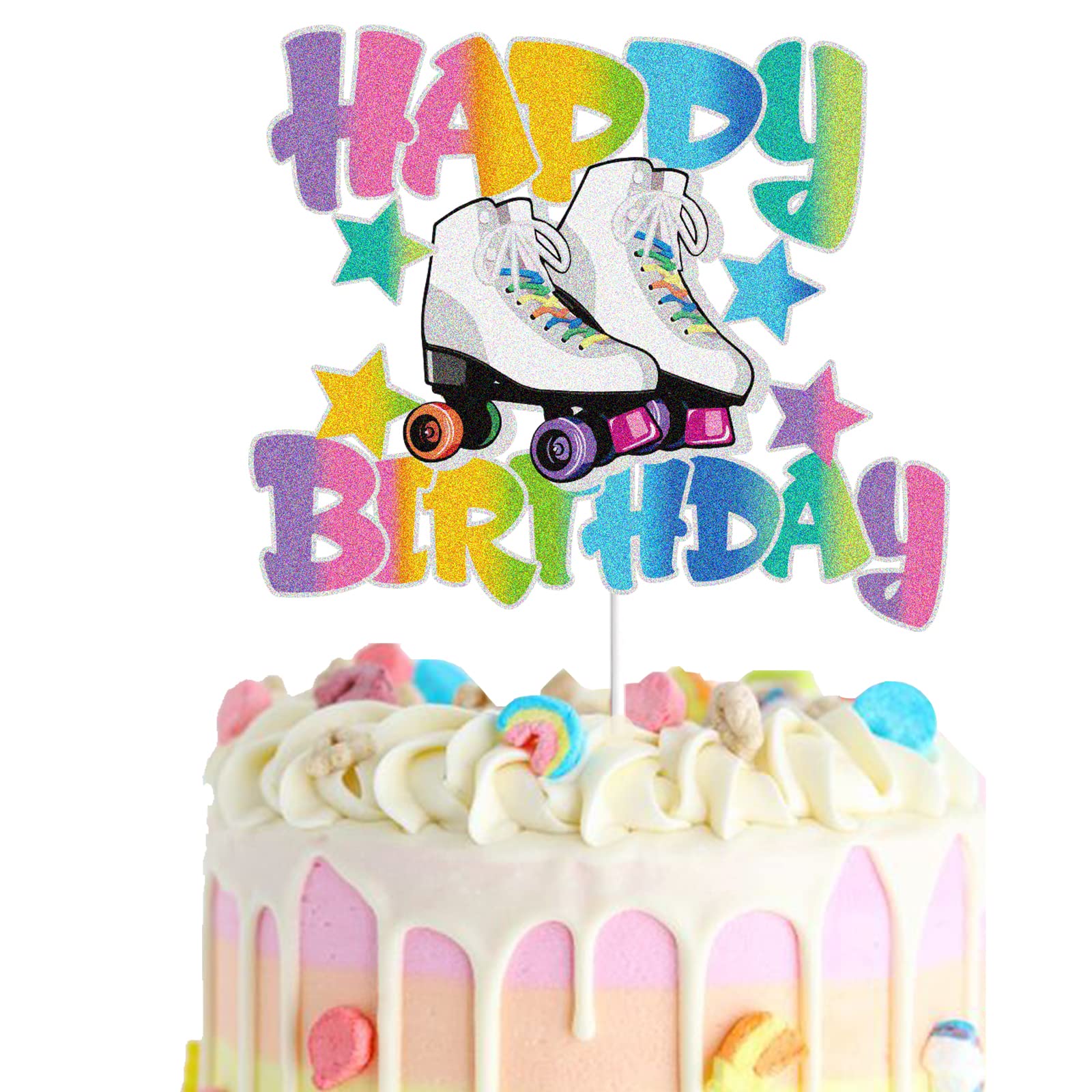 Retro Colorful Roller Skate Happy Birthday Cake Topper - Hip Hop Theme Party Decoration for Girls, Roller Skating Club Supplies | Perfect for Birthday Cakes, Skate Parties & Themed Celebrations