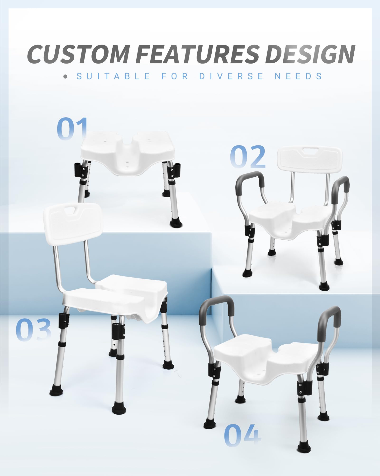 Sangohe Heavy Duty U-Shape Shower Chair with Arms - Non-Slip Bath Seat for Elderly & Handicap - Wide Bathtub Shower Stool for Safe Bathing - Ideal for Mobility Assistance & Home Care Use