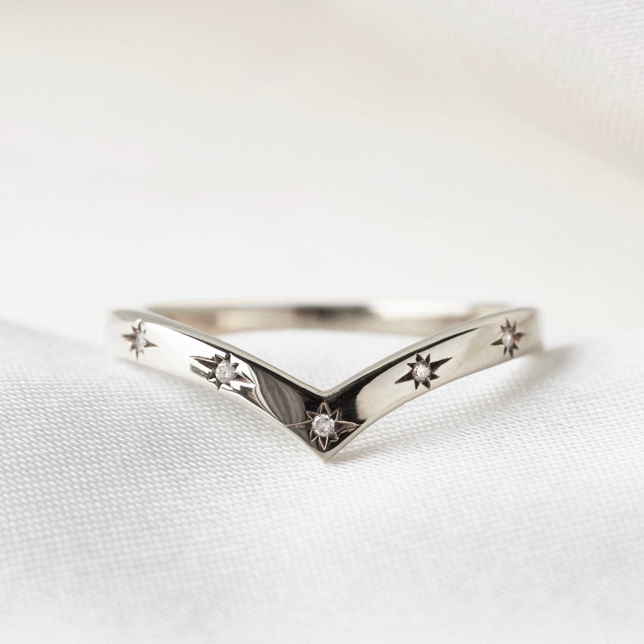 Diamond Star Wishbone Wedding Band Ring for Women - Elegant Bridal Jewelry for Engagement, Anniversary & Special Occasions