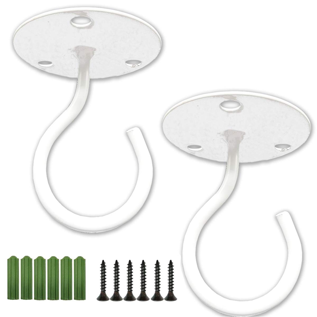TIHOOD 2-Pack White Metal Wall Mount Ceiling Hooks - Heavy Duty Plant Bracket for Hanging Bird Feeders, Lanterns, Wind Chimes, Planters - Rustproof Outdoor Decoration Hooks for Patio, Garden, Porch Decor