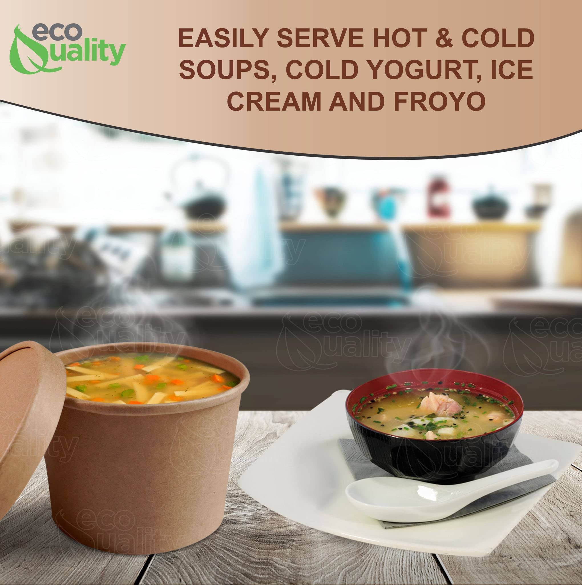 500 Pack 16 oz Disposable Kraft Paper Soup Containers with Vented Lids - Eco-Friendly Microwave Safe Takeout Containers for Ice Cream, Frozen Yogurt, Restaurant Food Storage & Meal Prep | Perfect for Catering, Food Trucks & Home Use