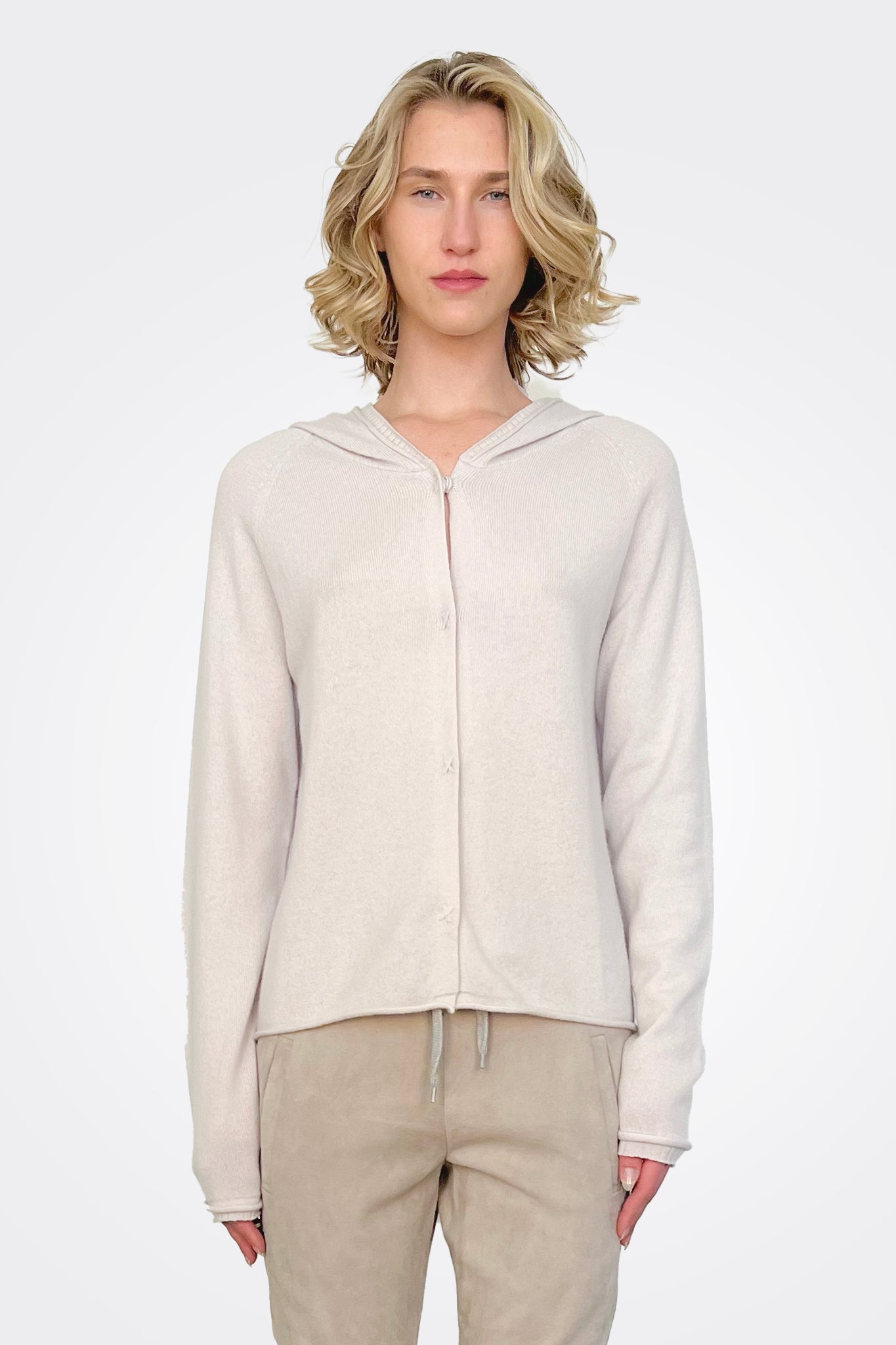 Luxury Cashmere Hoodie with Button Closure - Soft & Warm Stone Color - Perfect for Winter Layering & Cozy Outfits