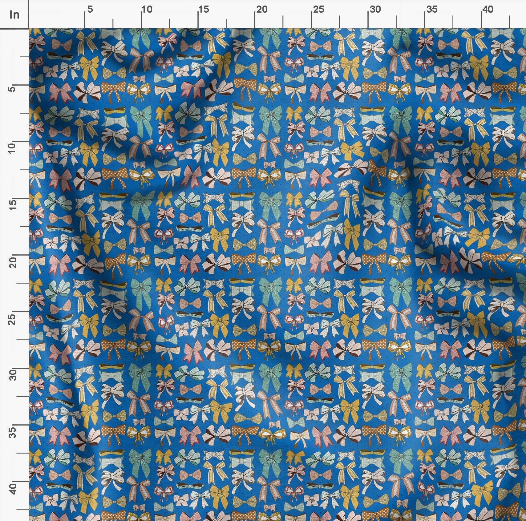 Soimoi Moss Georgette Blue Fabric by The Yard - 42 Inch Wide Printed Fabric with Multi Bow & Dots Pattern - Lightweight Fashion & Home Decor Material for Dresses, Curtains, DIY Crafts and Sewing Projects