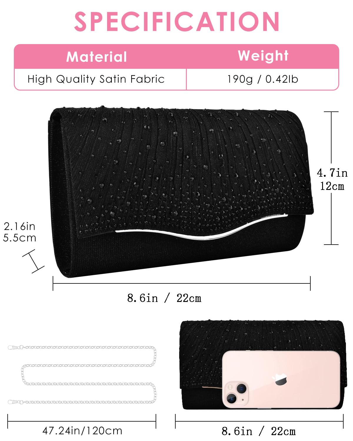 TINDTOP Women's Suede Clutch Purse - Elegant Evening Bag for Formal Events, Wedding, Prom & Cocktail Parties | Shoulder Envelope Handbag for Special Occasions