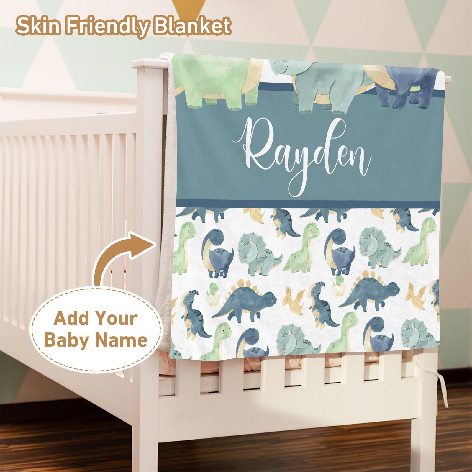 **Personalized Dinosaur Crib Bedding Set for Baby Boys & Girls - 5-Piece Nursery Set with Custom Name, Soft Crib Sheets, Blanket & Pillowcase - Perfect Baby Shower Gift & New Parents Gift for Dinosaur-Themed Nursery**    *(Ideal for dinosaur-themed nurseries, baby showers, or as a cozy and stylish gift for new parents!)*