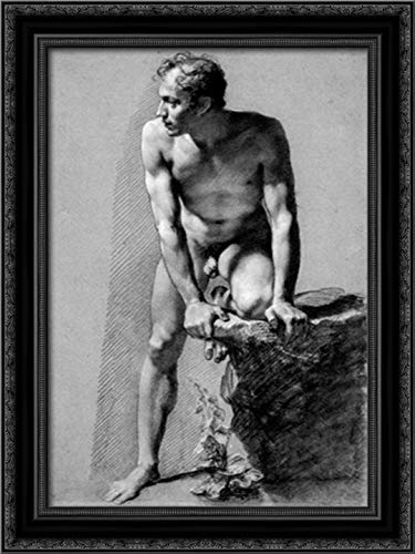 Pierre Paul Prud'hon Male Nude Leaning on Rock Canvas Art - 18x24 Inch Black Ornate Wood Framed Wall Decor - Classic Figure Painting for Living Room, Bedroom & Office