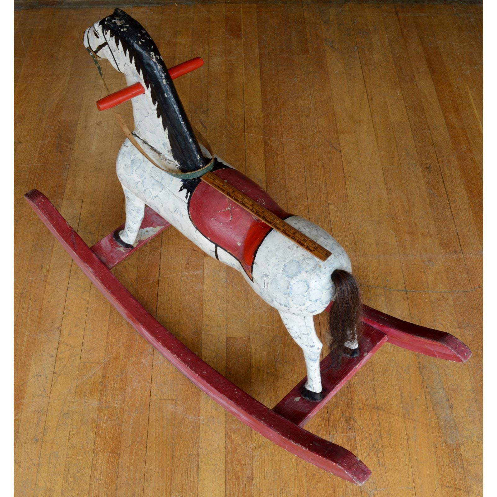 Antique Large Wooden Rocking Horse for Kids - Hand Carved Homemade Child Size 41x15x28 - Perfect for Nursery Decor & Classic Toy Collection