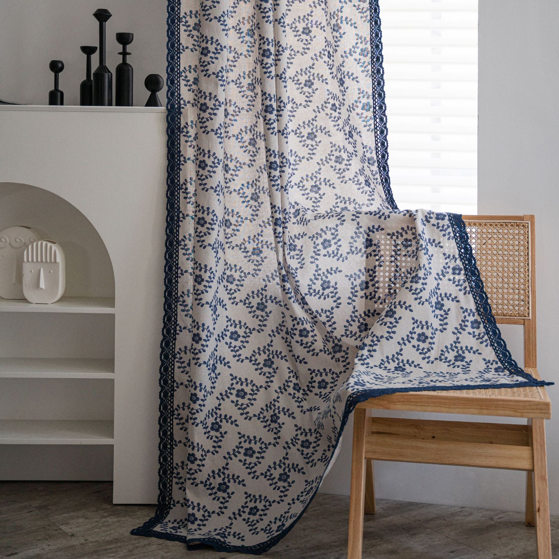 Stylish Ingrid Blue Leaf Light Filtering Custom Curtains - Blackout & UV Protection Window Treatments for Living Room & Bedroom
