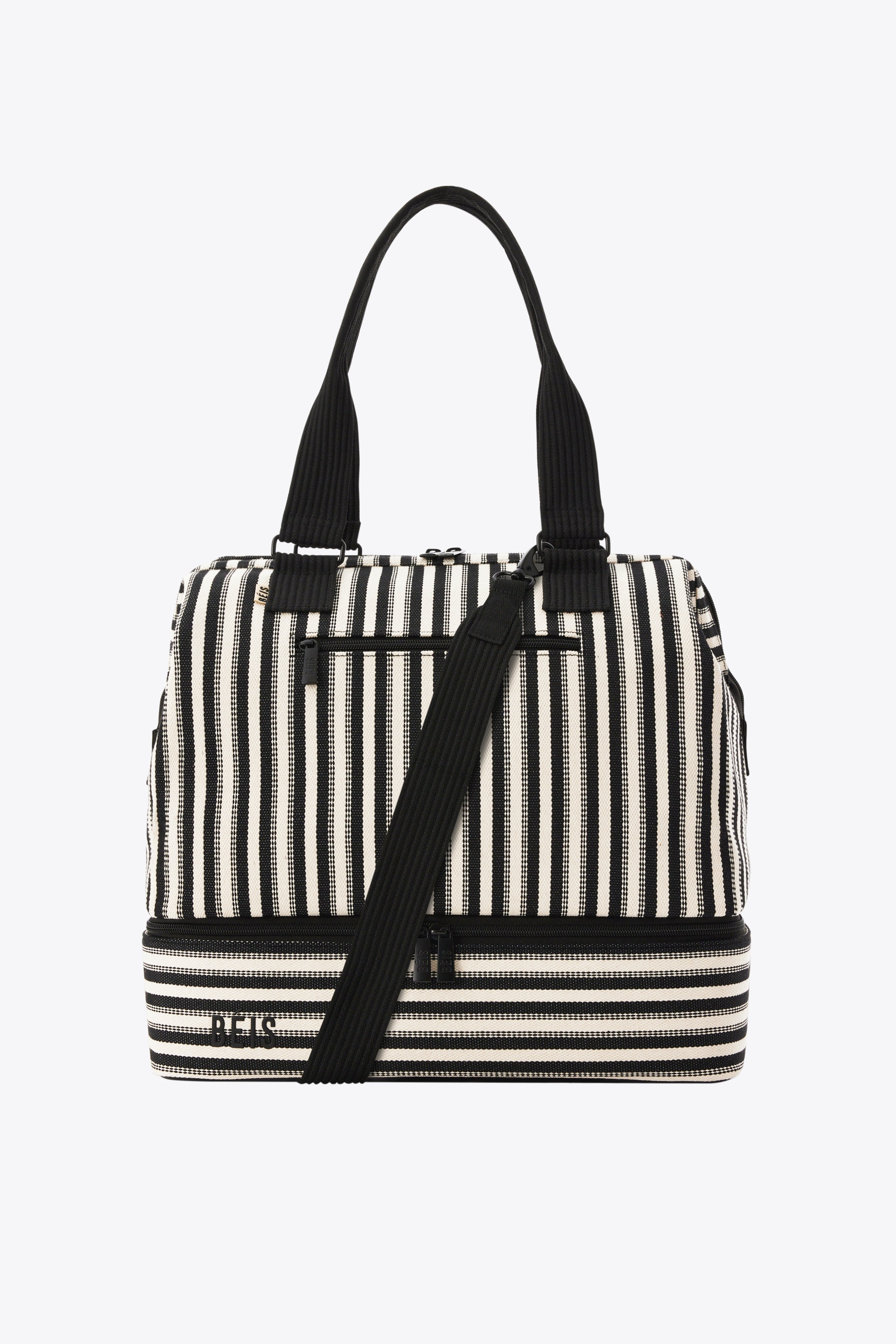 Mini Weekender Bag in Black Stripe - Stylish & Compact Carry-On for Weekend Getaways, Business Trips & Gym Essentials
