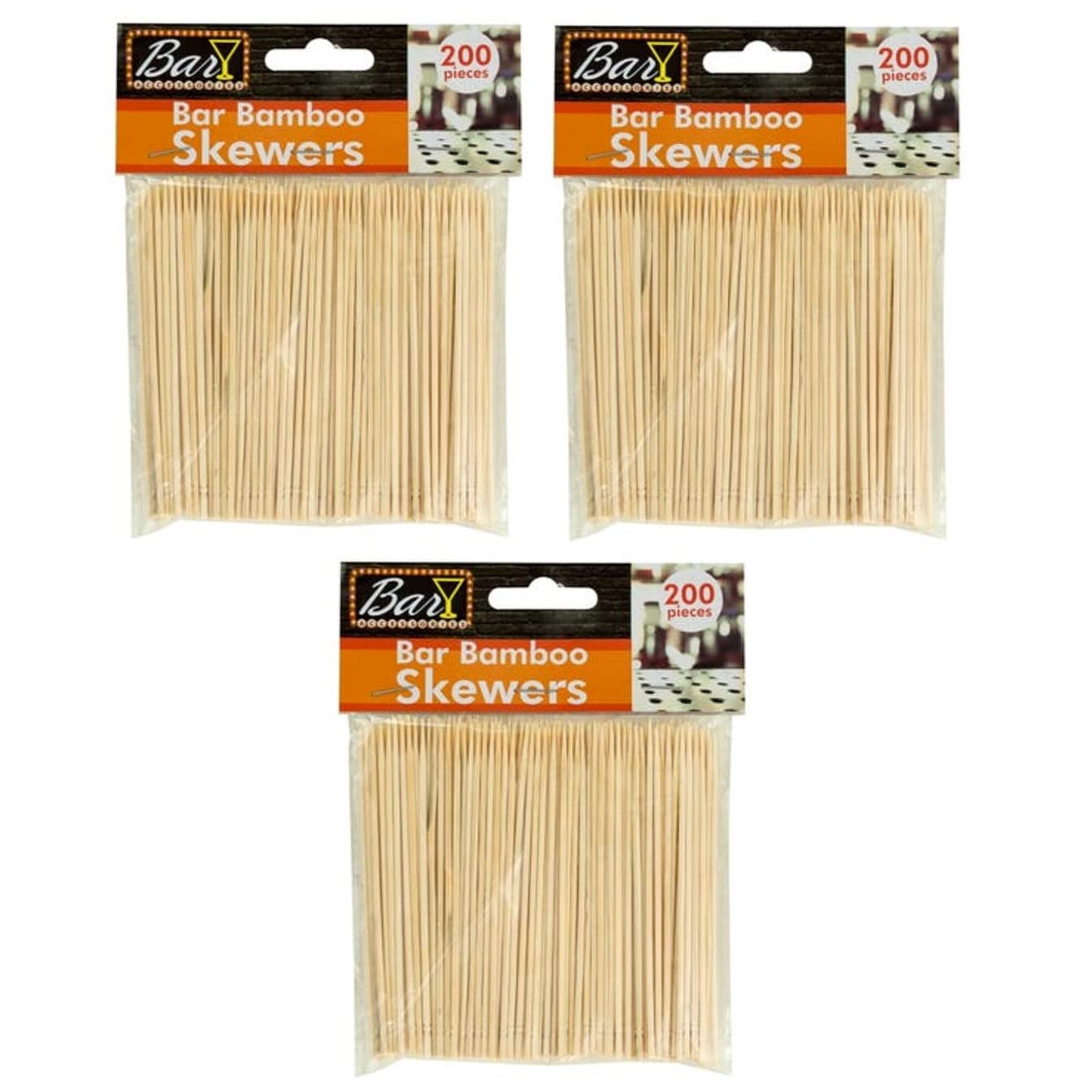 4 Inch Natural Bamboo Wood Skewers for Cocktails & Appetizers - 200 Pack (3 Packs Total 600 Skewers) - Perfect for Party Snacks, Fruit Platters, BBQ Skewers & Charcuterie Boards