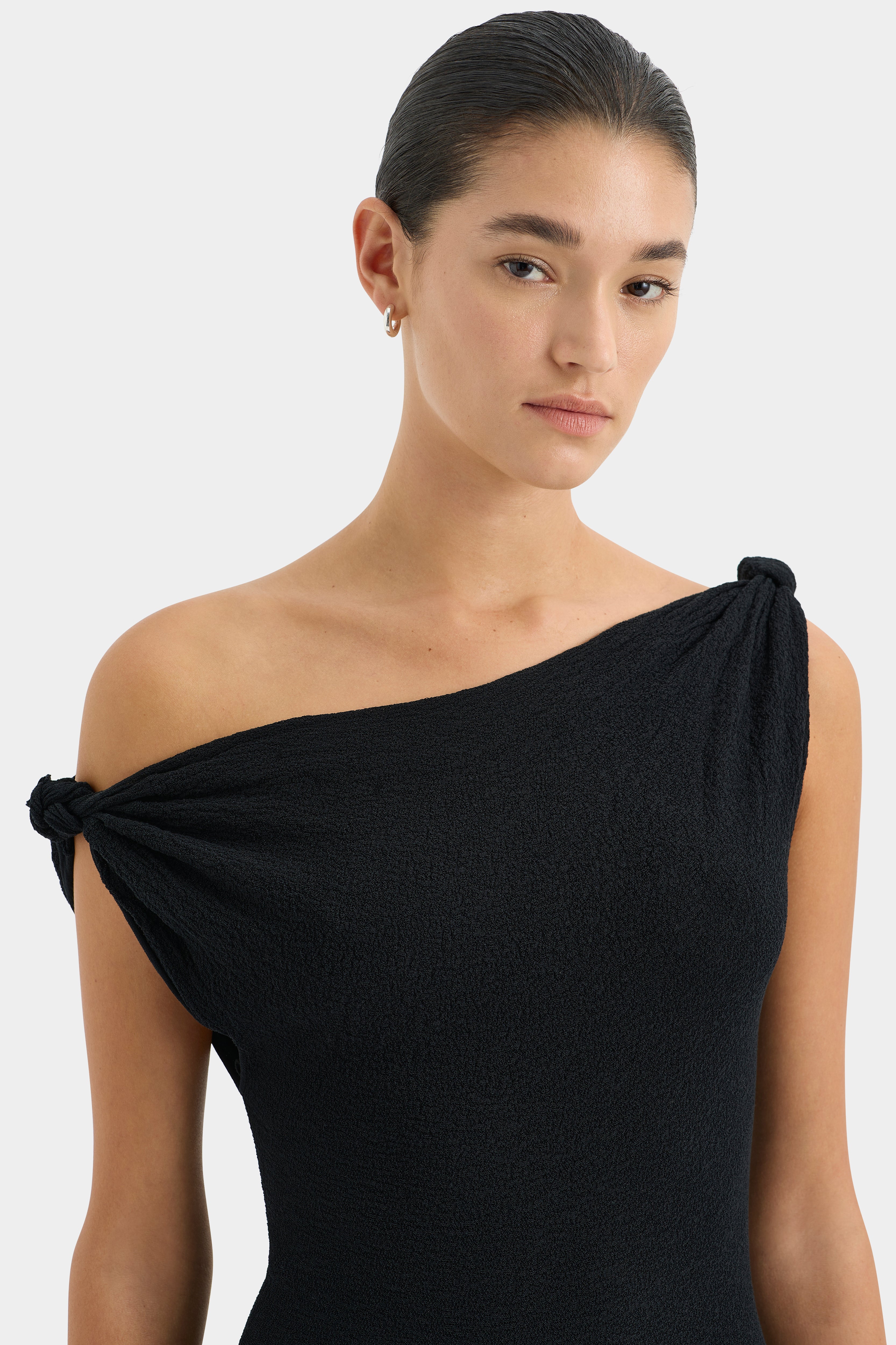 Glow Twist Midi Dress for Women - Elegant Flowy Summer Party Dress with Twist Front Detail - Perfect for Cocktail Parties, Weddings & Date Nights