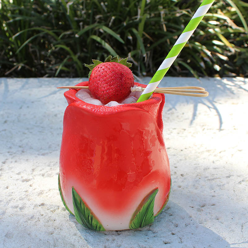 BarConic® Tiki Rose Petal 12oz Cocktail Glass - Elegant Tropical Drinkware for Pina Coladas, Margaritas & Summer Parties, Perfect for Beach Themed Decor & Luau Events