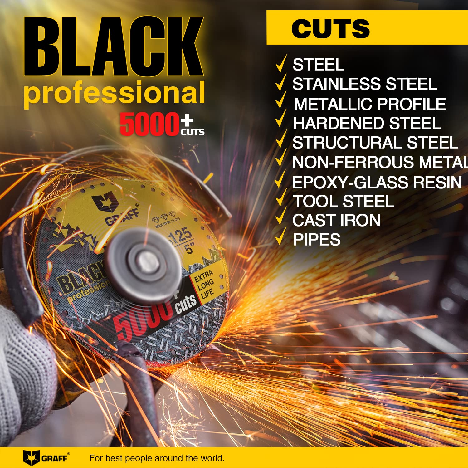 Diamond Metal Cutting Disc 5 Inch - GRAFF Black Cut Off Wheels for Angle Grinder, 60x Longer Wheel Life - Perfect for Metal Fabrication, Construction, and DIY Projects