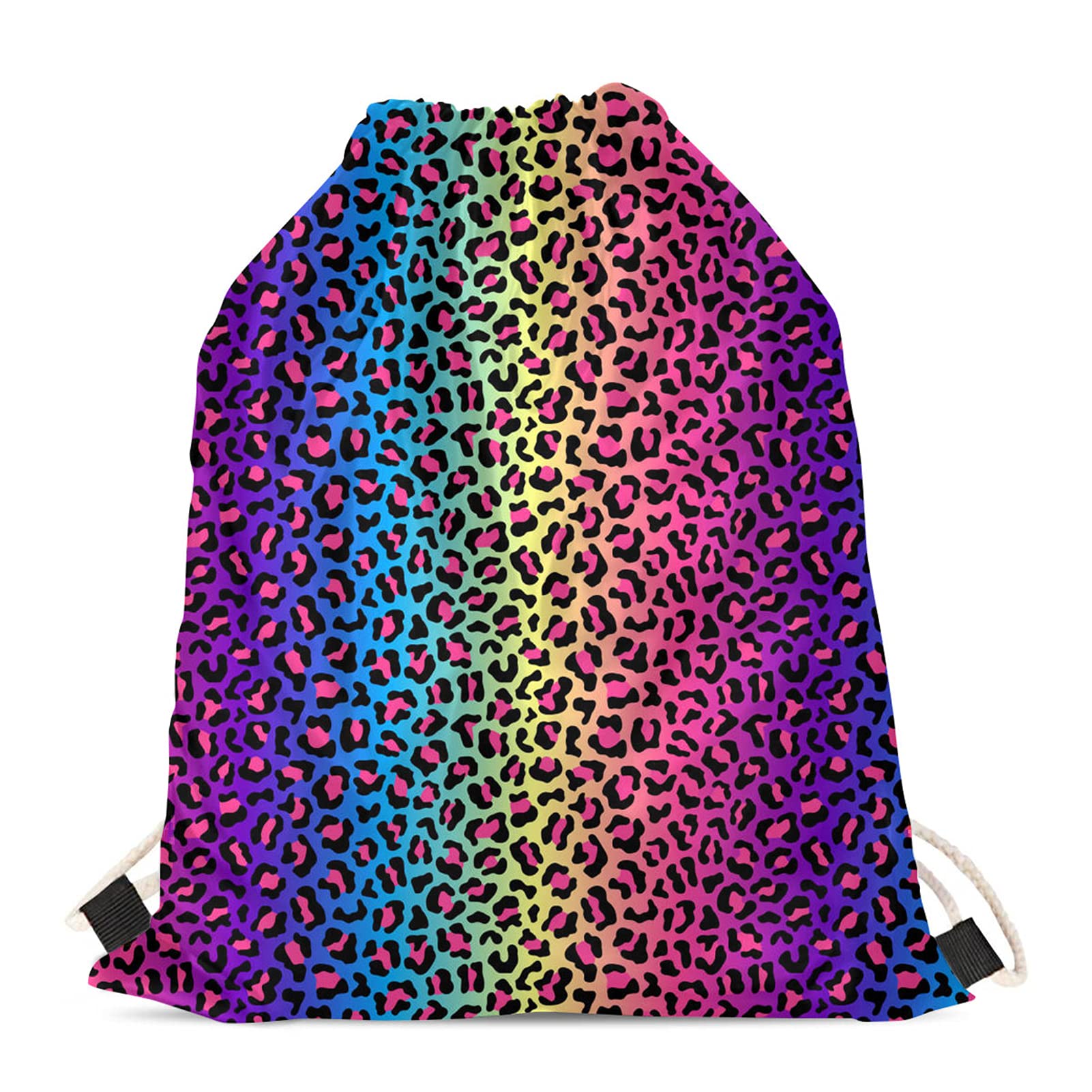 Colorful Leopard Print Drawstring Backpack - Lightweight Cinch Sackpack for Swimming, PE, Gym & Travel - Perfect for Women, Boys, Girls & Kids - Great as Party Favors or Gifts - Large Size for Daily Use & Sports Activities