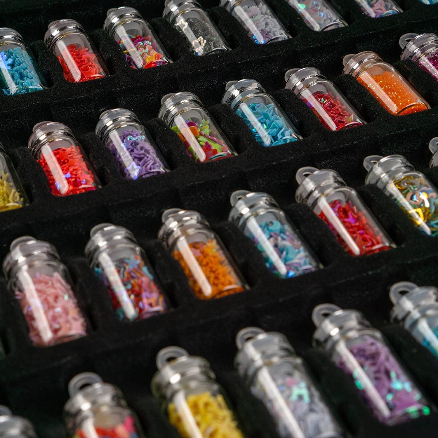 Huda Crush Beauty Acrylic 3D Glitter Powder Nail Art Kit - 48 Mini Bottles Set with Nail Stickers & Tools | Perfect for DIY Manicure, Nail Salon, and Home Nail Art Decoration