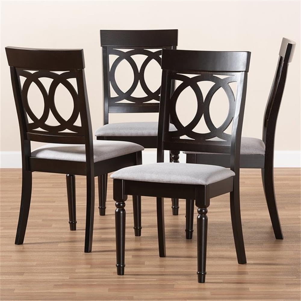 Baxton Studio Lucie Wood Dining Chair Set of 4 - Modern Gray & Espresso Finish - Perfect for Kitchen, Dining Room, and Home Office