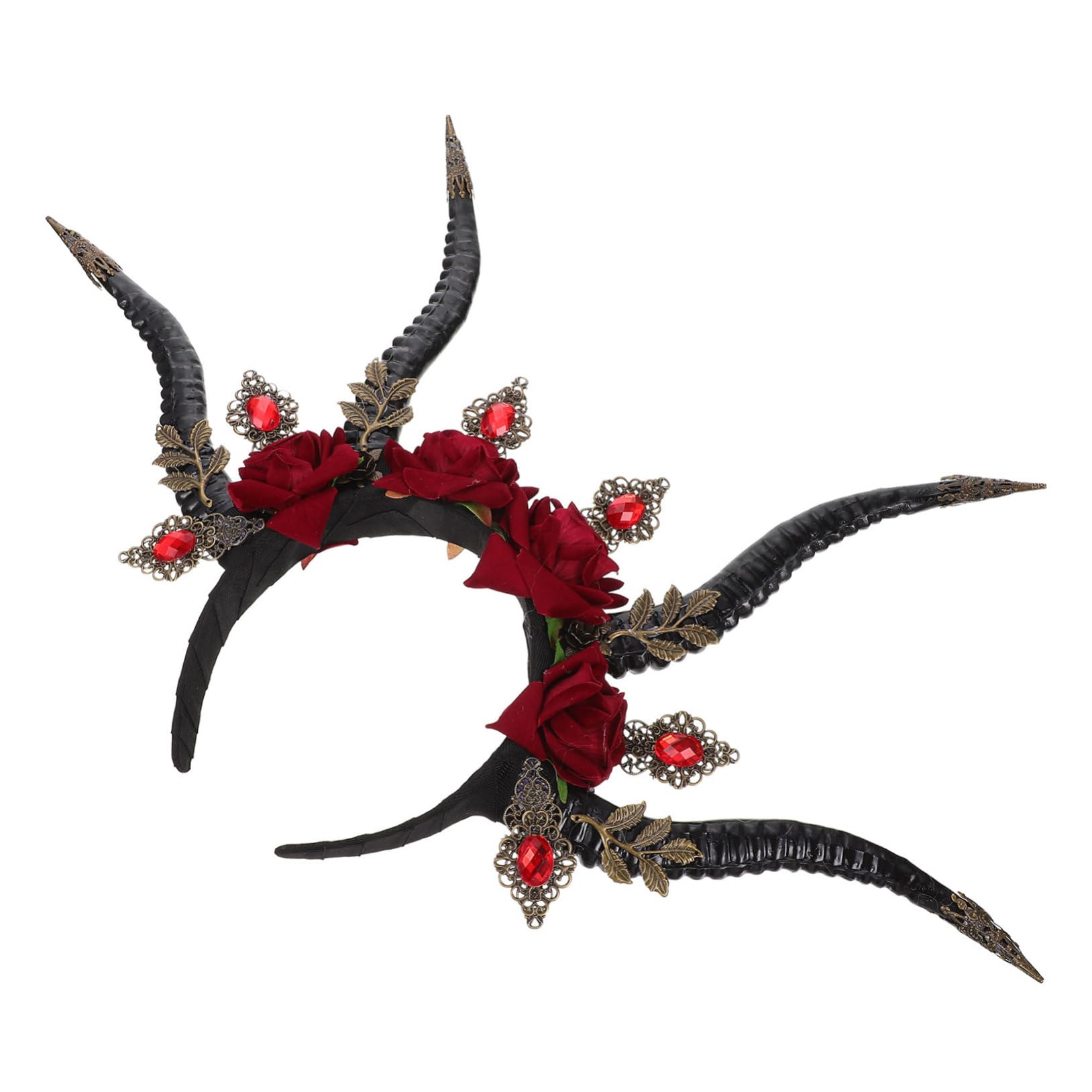 Minkissy Devil's Horn Headband - Gothic Sheep Horn Hoop Headpiece for Women, Satanic Costume Accessory, Plastic Crown with Flowers - Perfect for Halloween, Cosplay, and Theatrical Performances
