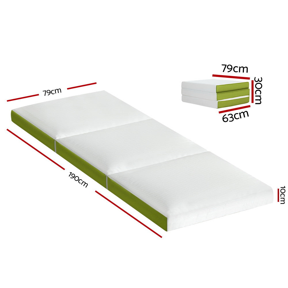 Foldable Mattress for Camping & Travel - Tri-Fold Single Bed Mat with Carry Handle, Lightweight & Portable - Perfect for Outdoor Adventures, Guest Beds & Small Spaces (Green)