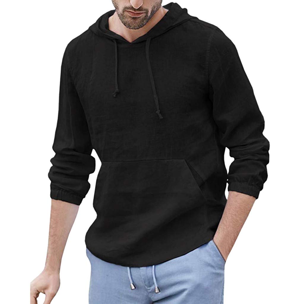 Men's Cotton Linen Short & Long Sleeve Shirts - Retro Baggy T-Shirts with Hooded Pocket - Casual Streetwear for Everyday Wear & Outdoor Activities