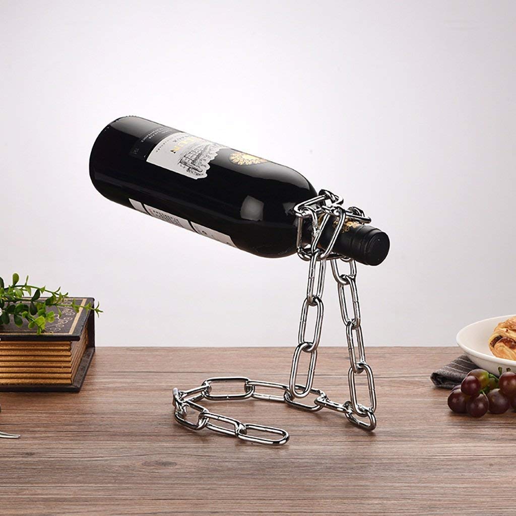 Handmade Iron Chain Style Wine Rack - Rustic Home Decor for Kitchen, Living Room, Bar & Dining Room | Perfect for Wine Storage and Wall Decor