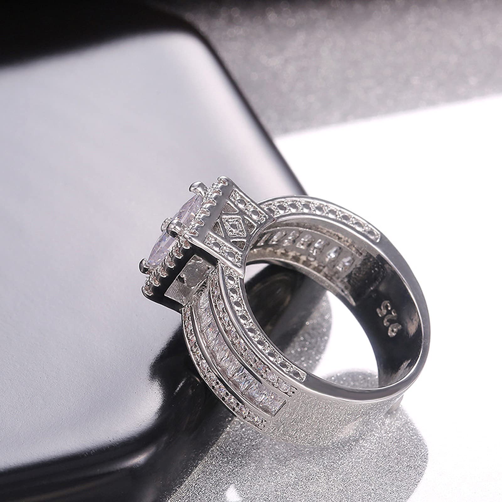 925 Sterling Silver Shiny Full Diamond Gemstone Ring with Cubic Zirconia - Multi Row Eternity Wedding Band for Women (Size 10) - Perfect for Engagement, Anniversary & Special Occasions