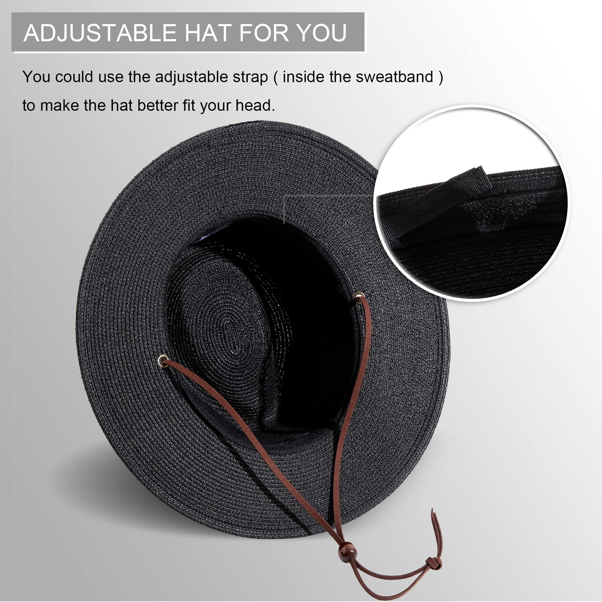 Lanzom Women's Straw Hat - Wide Brim Panama Fedora Beach Hat with Wind Lanyard, UPF 50+ Sun Protection - Perfect for Summer Vacations, Pool Parties & Outdoor Adventures