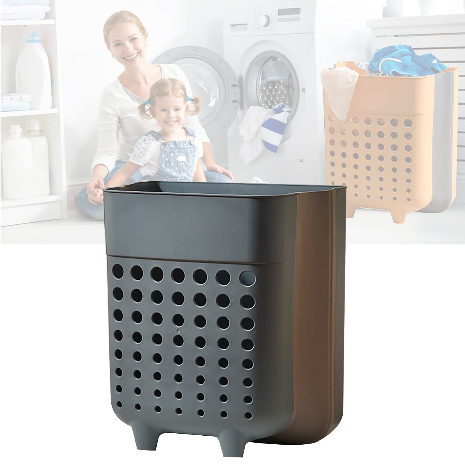 SRHMYWGY Collapsible Laundry Basket - Freestanding & Wall-Mounted Foldable Hamper with Handle for Dirty Clothes Storage - Portable Hanging Laundry Organizer for Bedroom, Bathroom, Dorm or RV Use