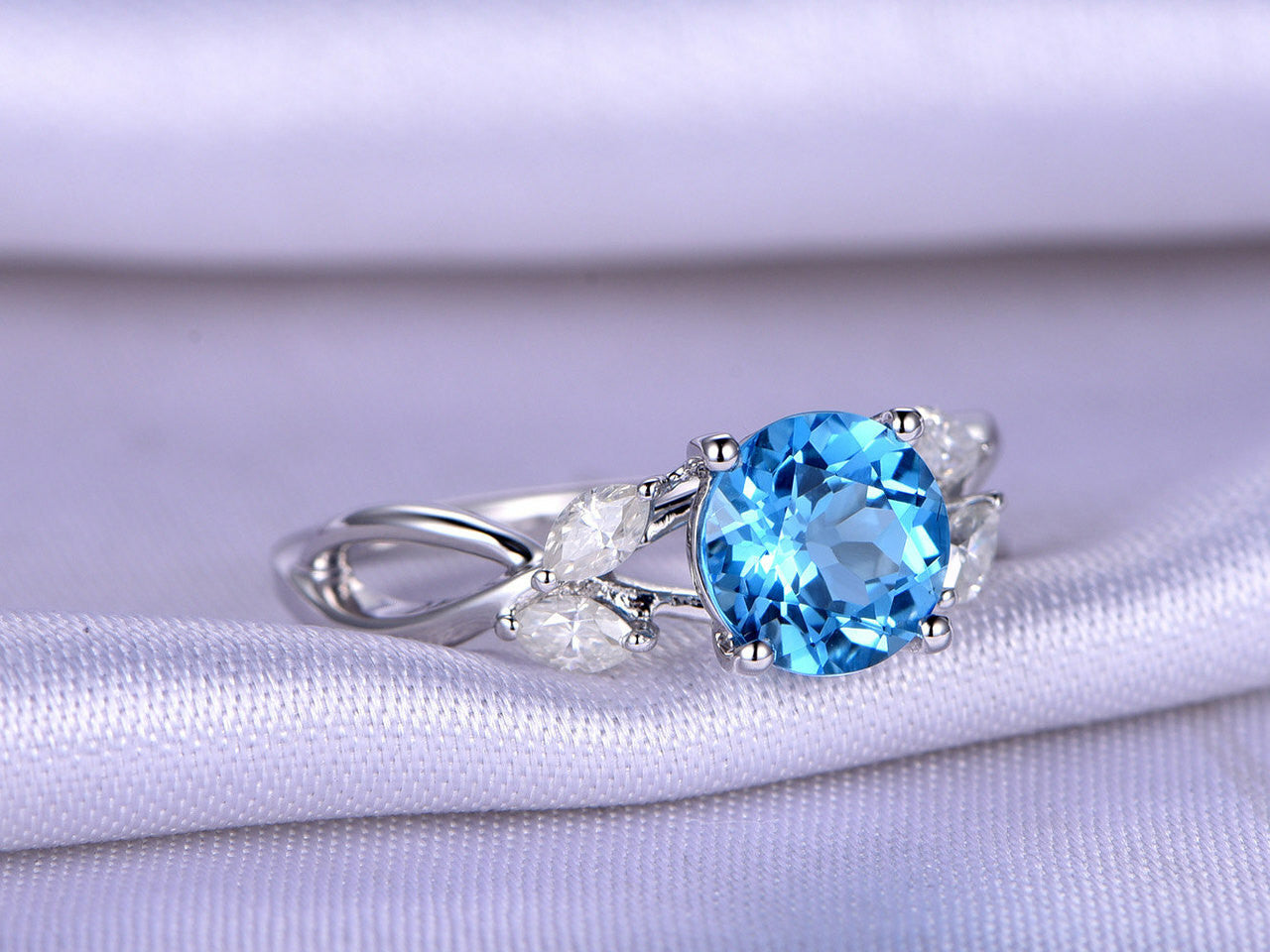 1.75 Carat Round Cut Blue Topaz Engagement Ring in 14K White Gold - Elegant Wedding, Proposal & Anniversary Jewelry Gift for Her