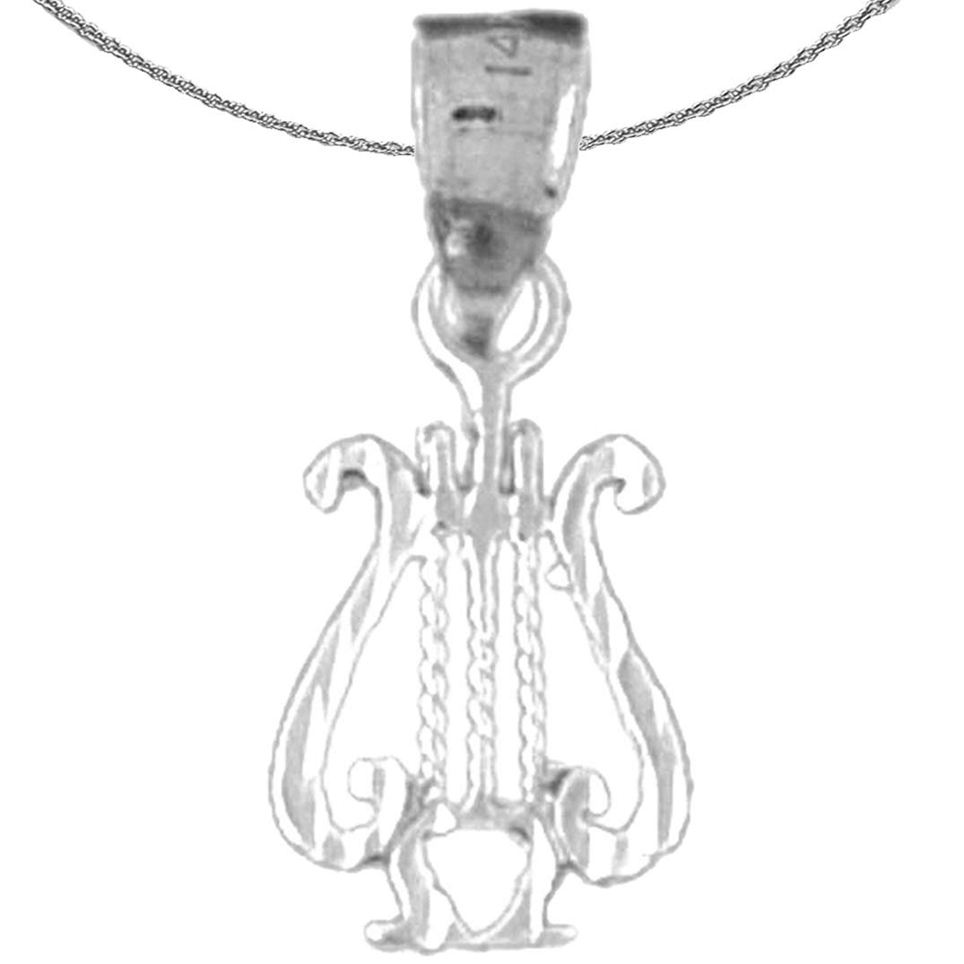 14K White Gold Harp Pendant Necklace - 18