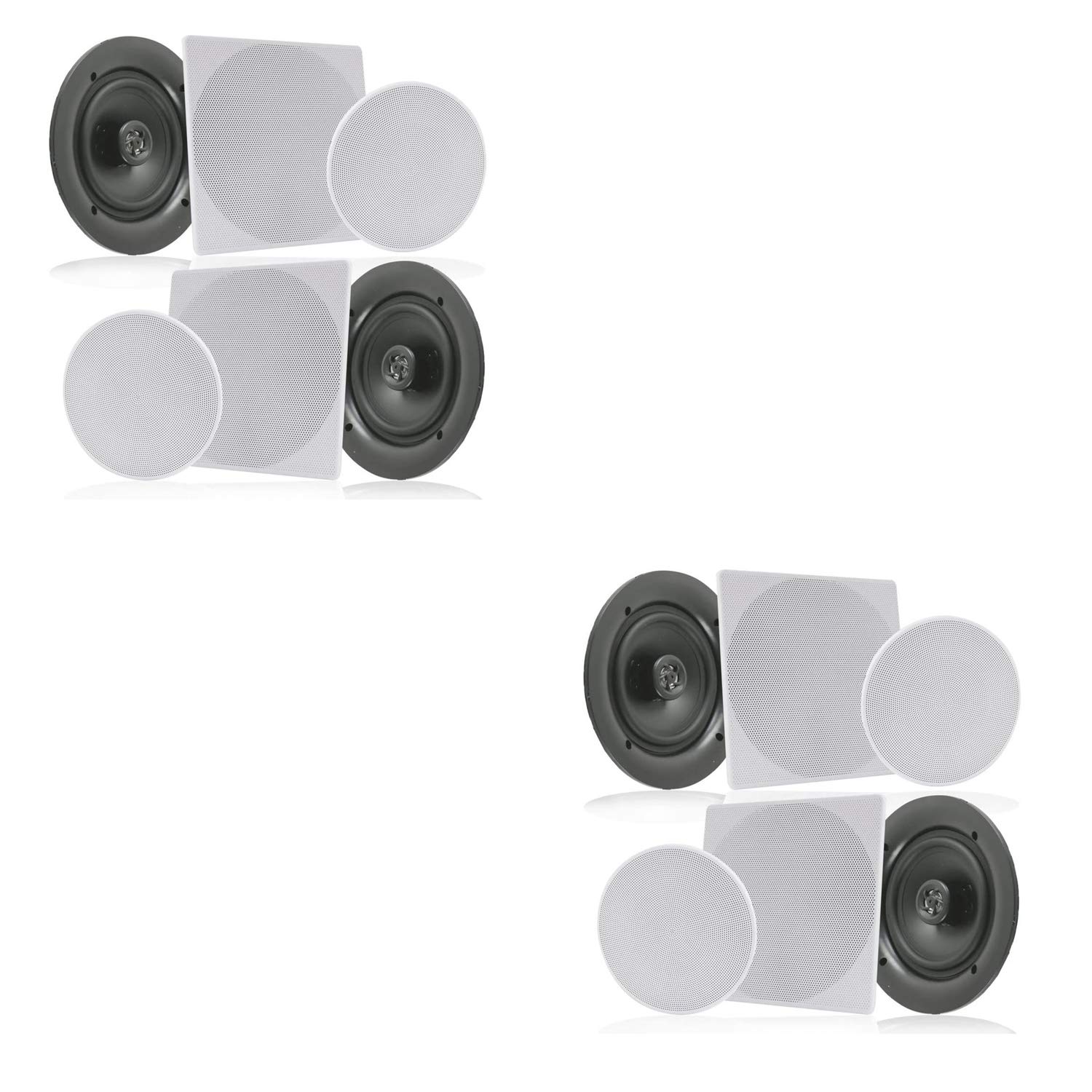 Pyle PDIC1661 10 Inch 300 Watt In-Ceiling Wall Speakers - 2 Way Flush Mount Home Indoor Stereo Speaker System (2 Pack) with Changeable Round & Square Grills, White - Perfect for Home Theater, Living Room & Background Music