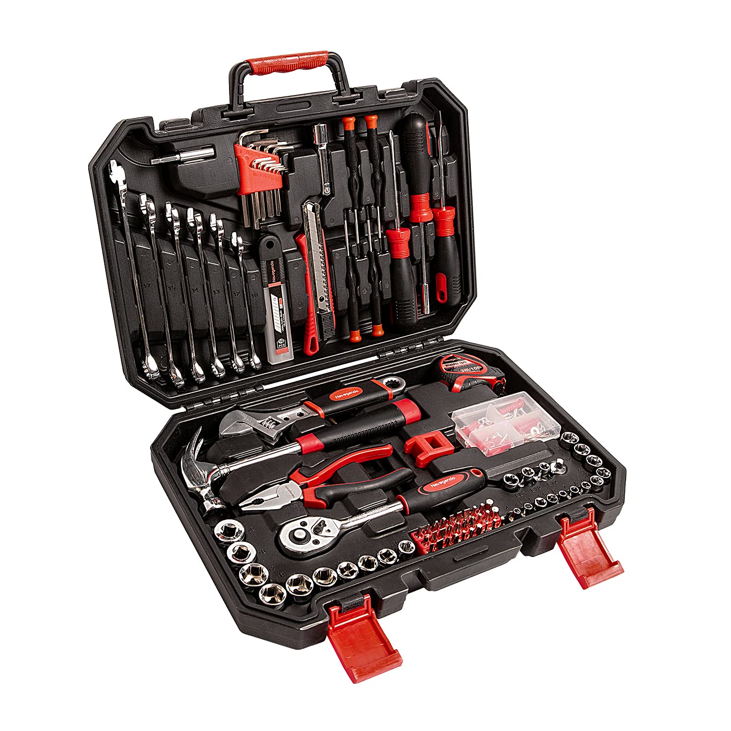 159-Piece Home Tool Kit with Socket Wrench Set & Plastic Toolbox Storage Case - Perfect for DIY Projects, Home Repairs, and Automotive Maintenance